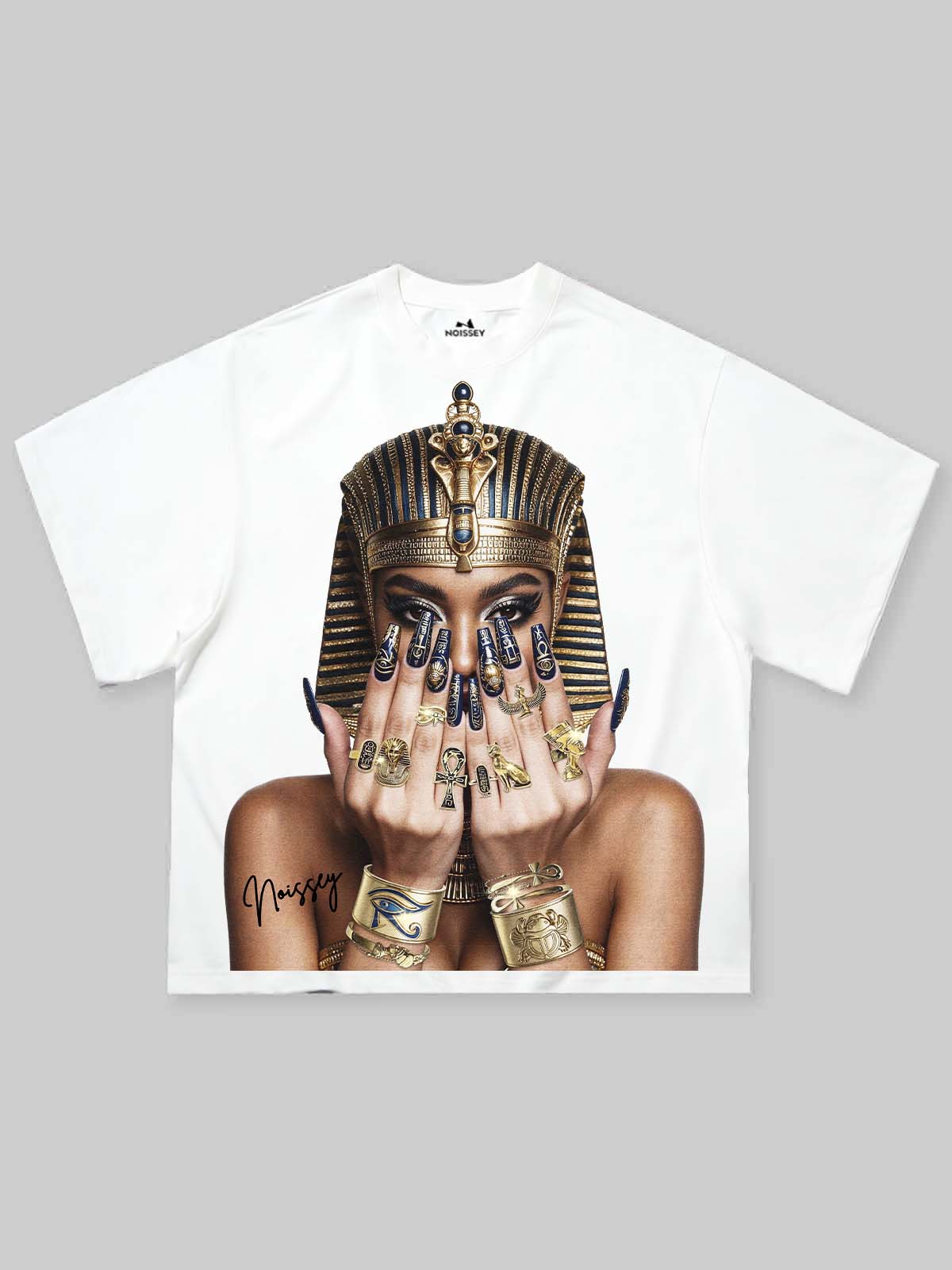 NOISSEY Ancient Egyptian Pharaoh & Cleopatra Graphic Tee - White Heavyweight Boxy Fit Streetwear Shirt