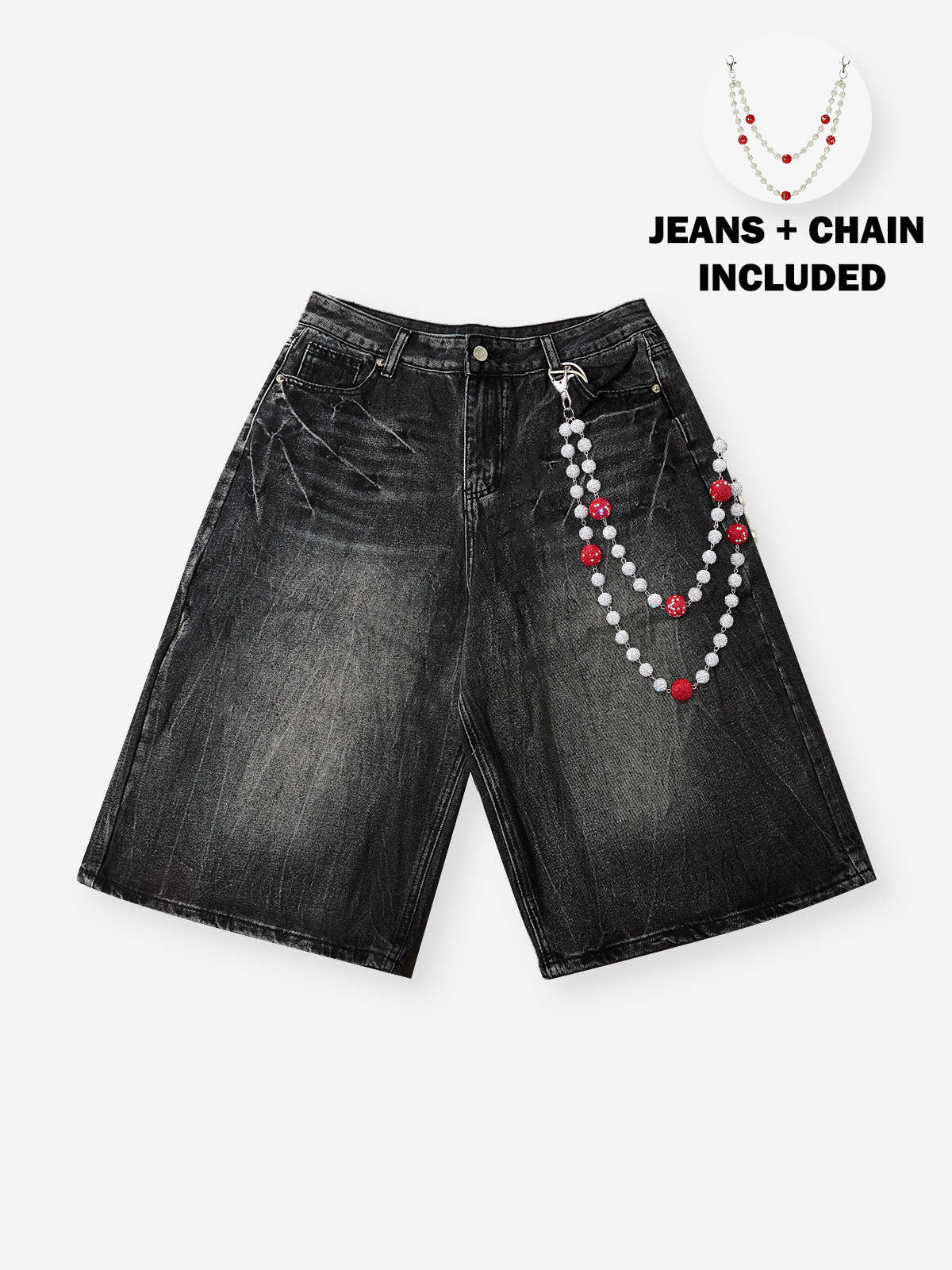 NOISSEY Wash Black Denim Shorts - DIY Chain Combo