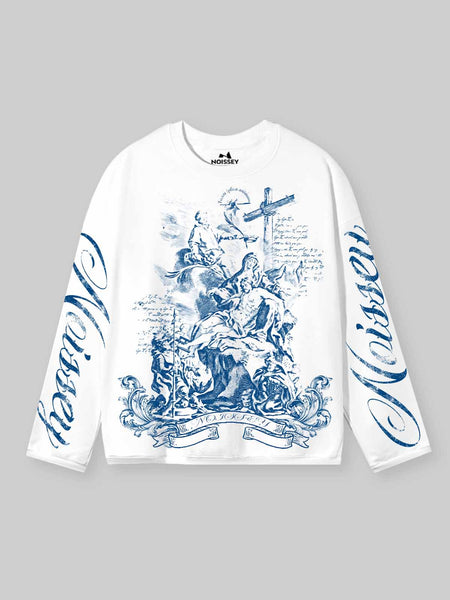 NOISSEY Blue Pieta Religion White Long Sleeve | Little Oversize Tee