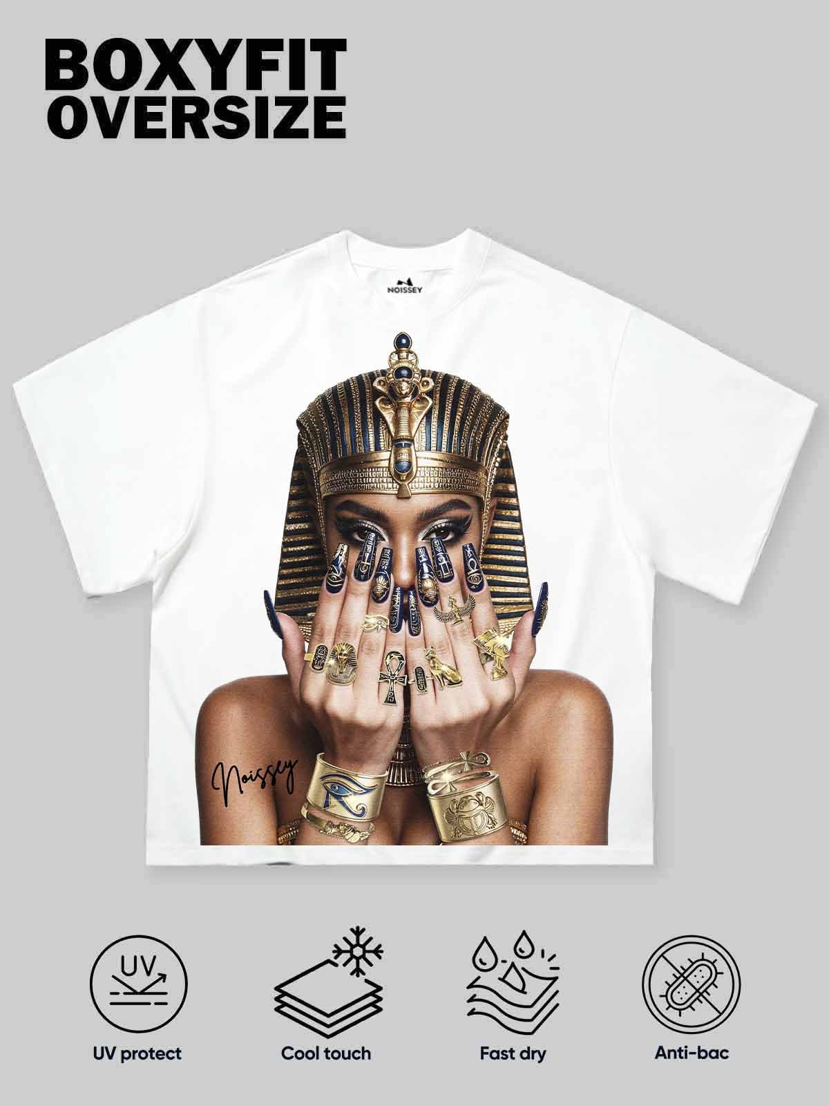 NOISSEY Ancient Egyptian Pharaoh & Cleopatra Graphic Tee - White Heavyweight Boxy Fit Streetwear Shirt