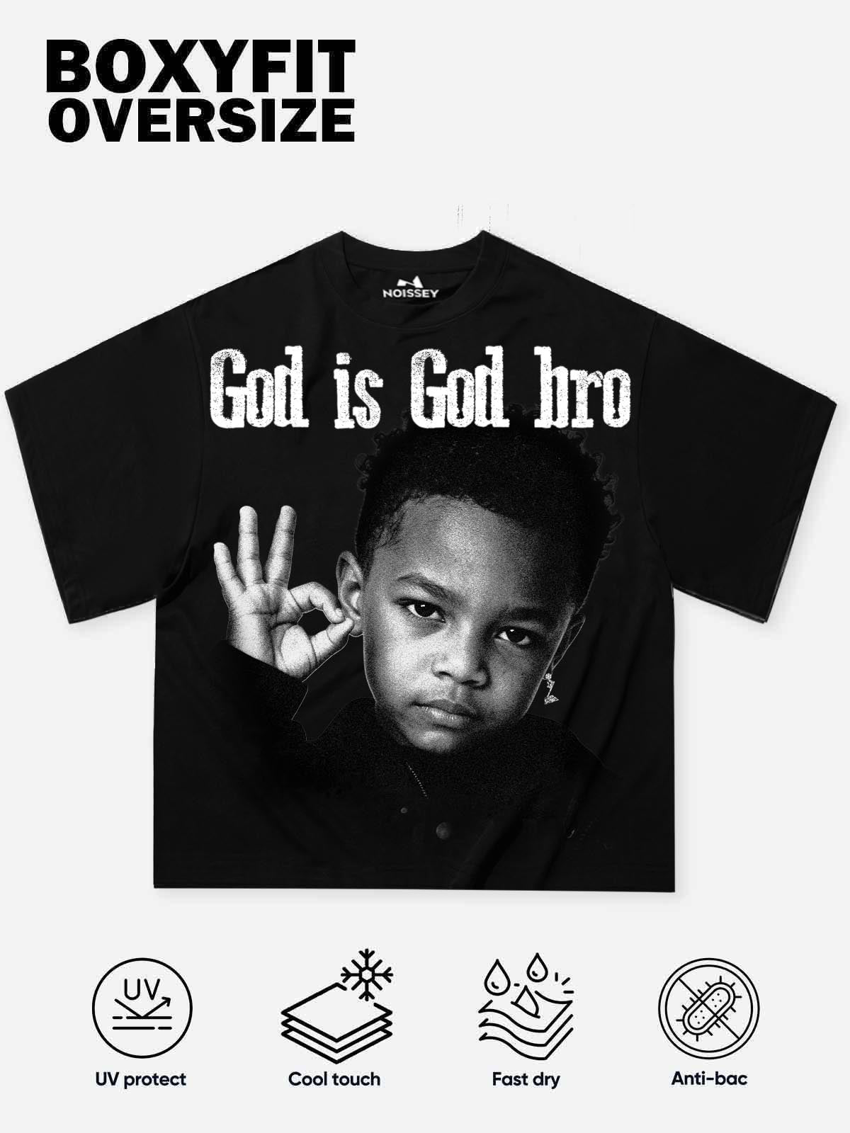 NOISSEY "God Is God Bro" Black Boxy Tee - Vintage Graphic