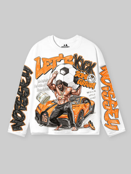 NOISSEY Orange Supercar White Tee | 250G Long Sleeve DTG Print