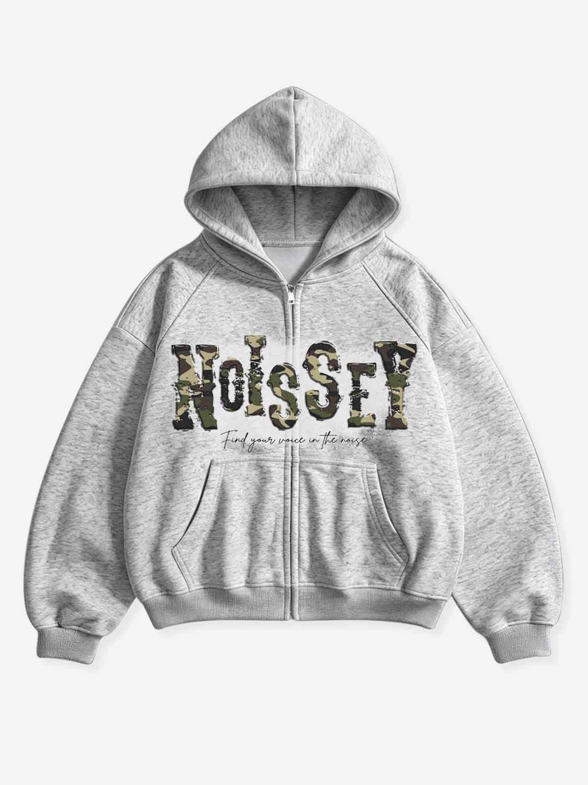 NOISSEY Heather Grey Camo Script &amp; "Nothing Can Stop You But You" Zip-Up Hoodie