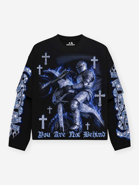 NOISSEY Iced-Out Knight Motocross Blue Flame Faux Layer Long