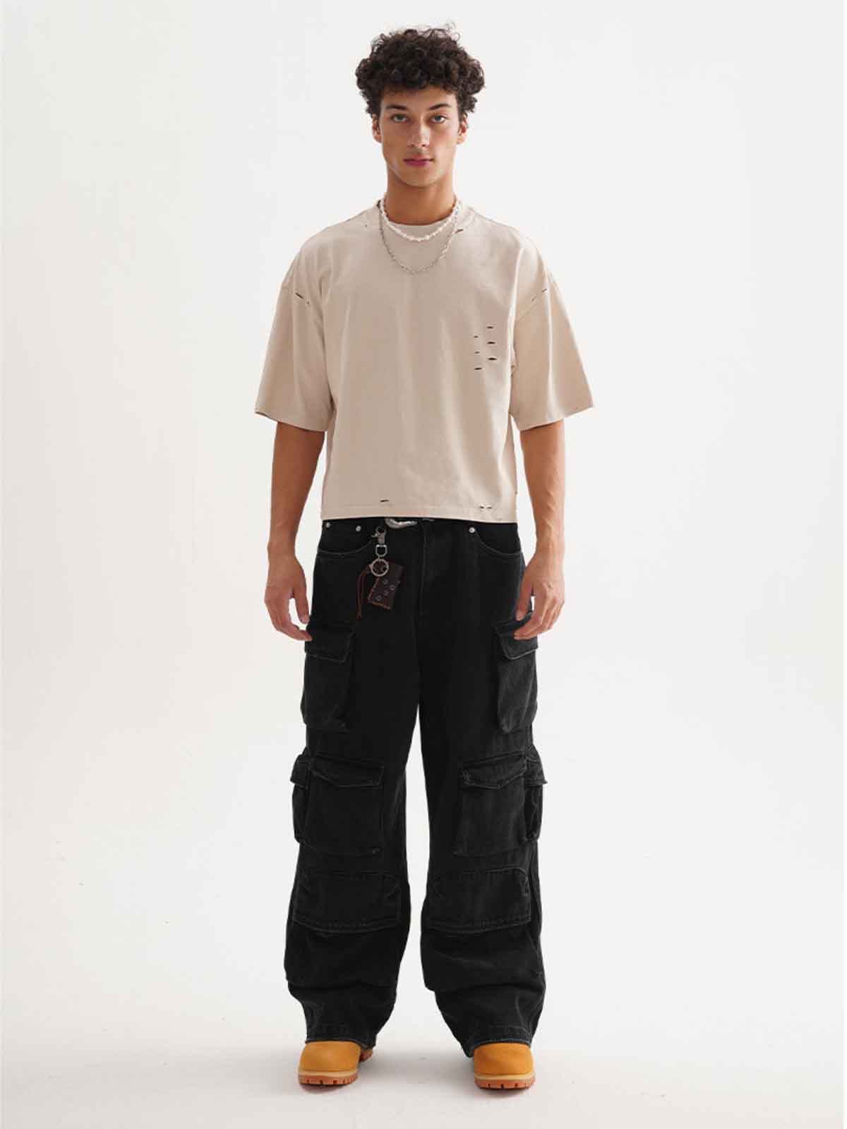 Vintage Ripped Solid Color Streetwear T-shirt
