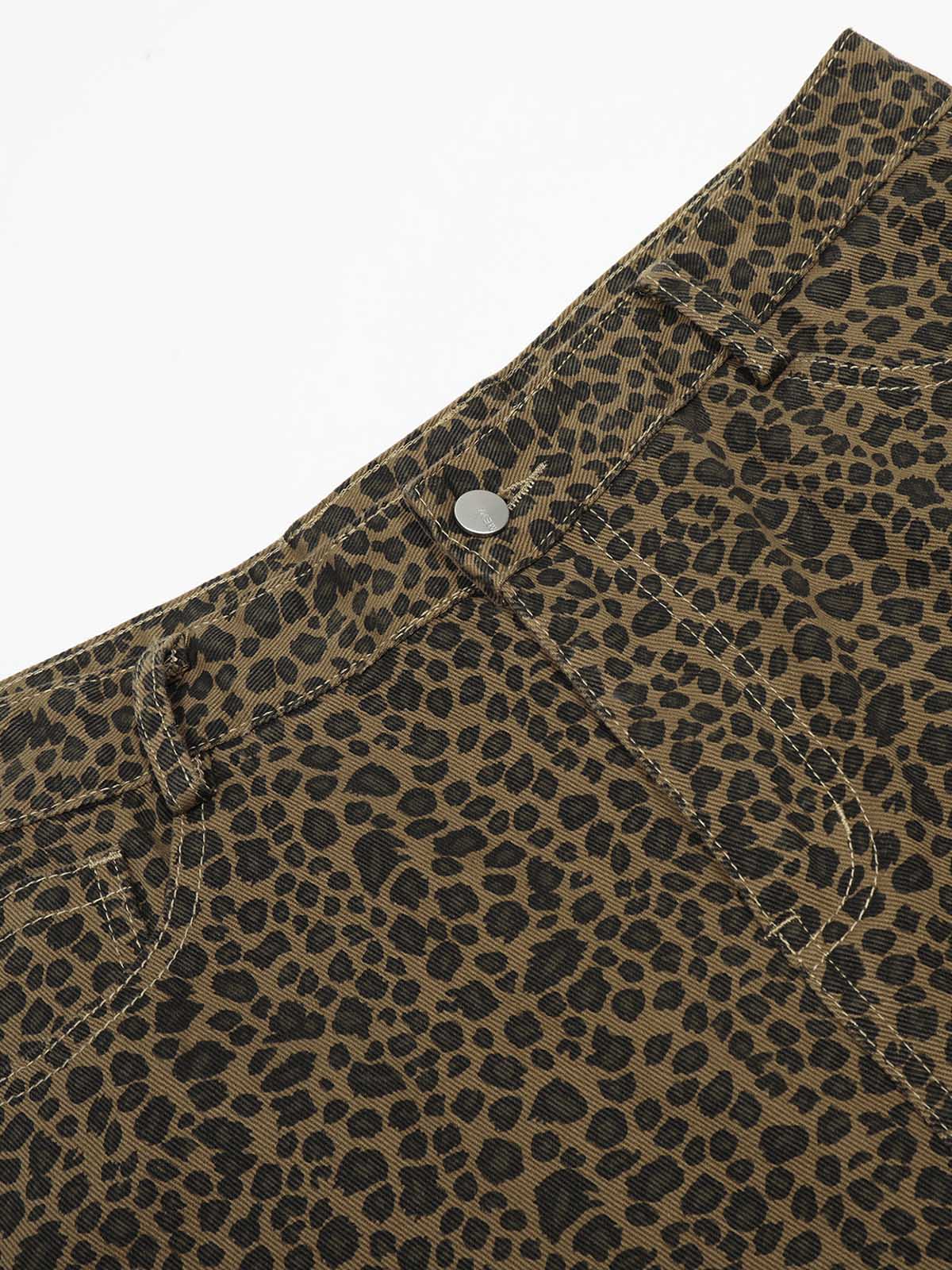 Leopard-Print Machete-Cut Middle split Jeans