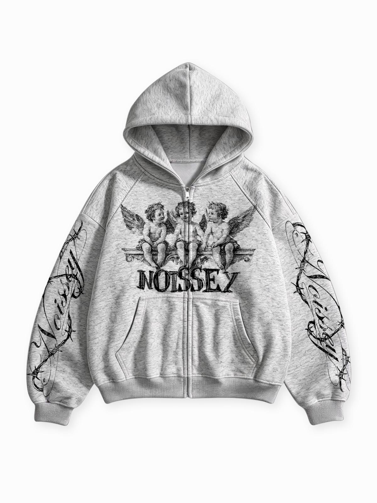 NOISSEY "Angel Religion" Vintage Grey Full-Zip Hoodie