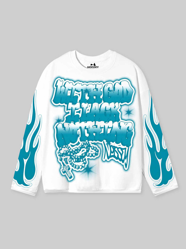 NOISSEY With God Long Sleeve Shirt | White Little Oversize Blue