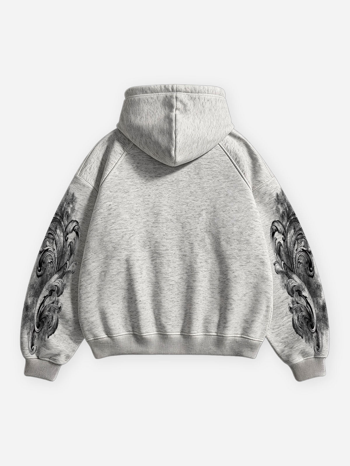 NOISSEY Vintage Washed Baroque Carving &amp; Script Full-Zip Hoodie - Acid Wash Grey