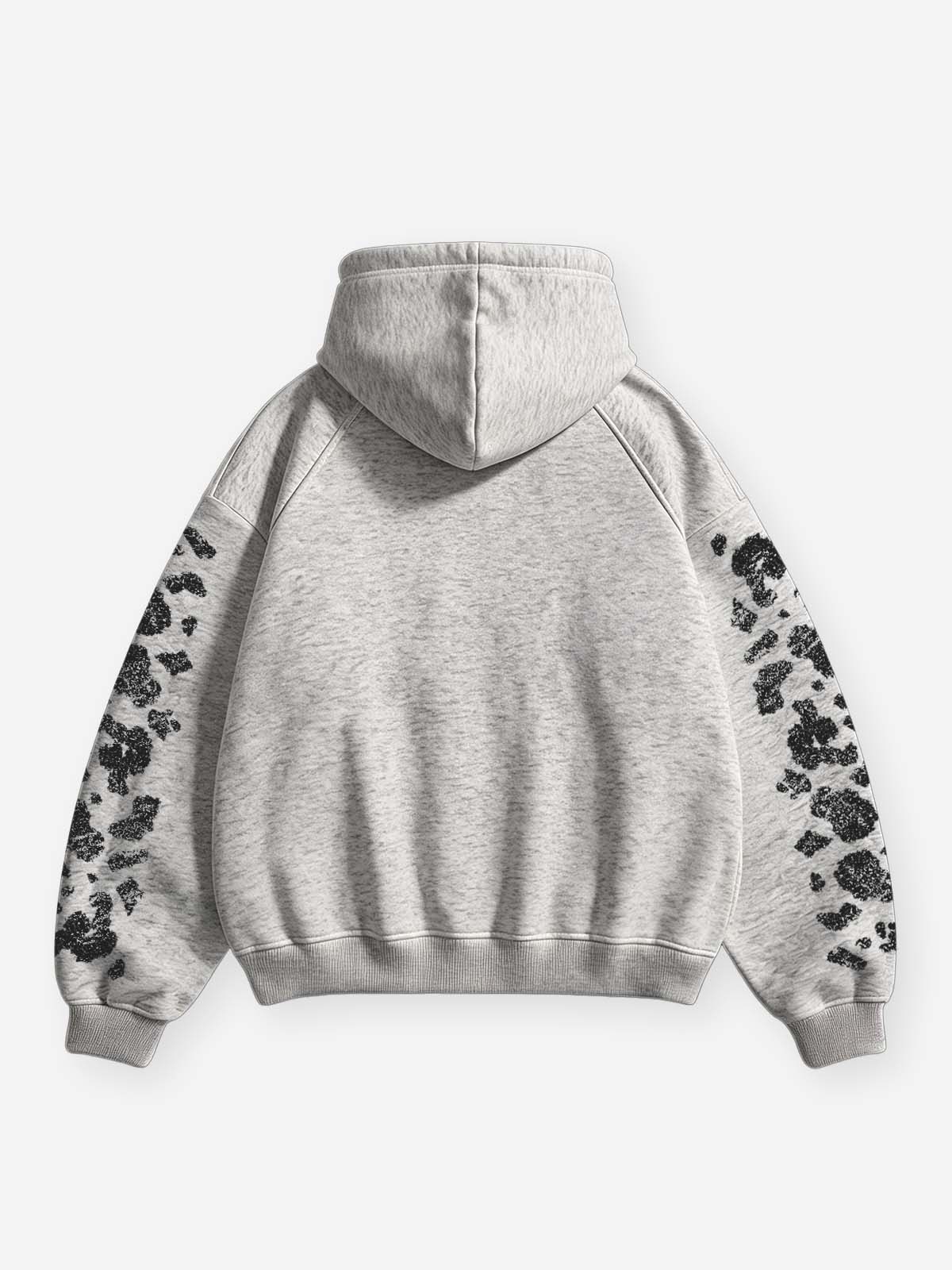 NOISSEY "Double Leopard Lips" Rhinestone Grillz Heather Grey Zip-Up Hoodie