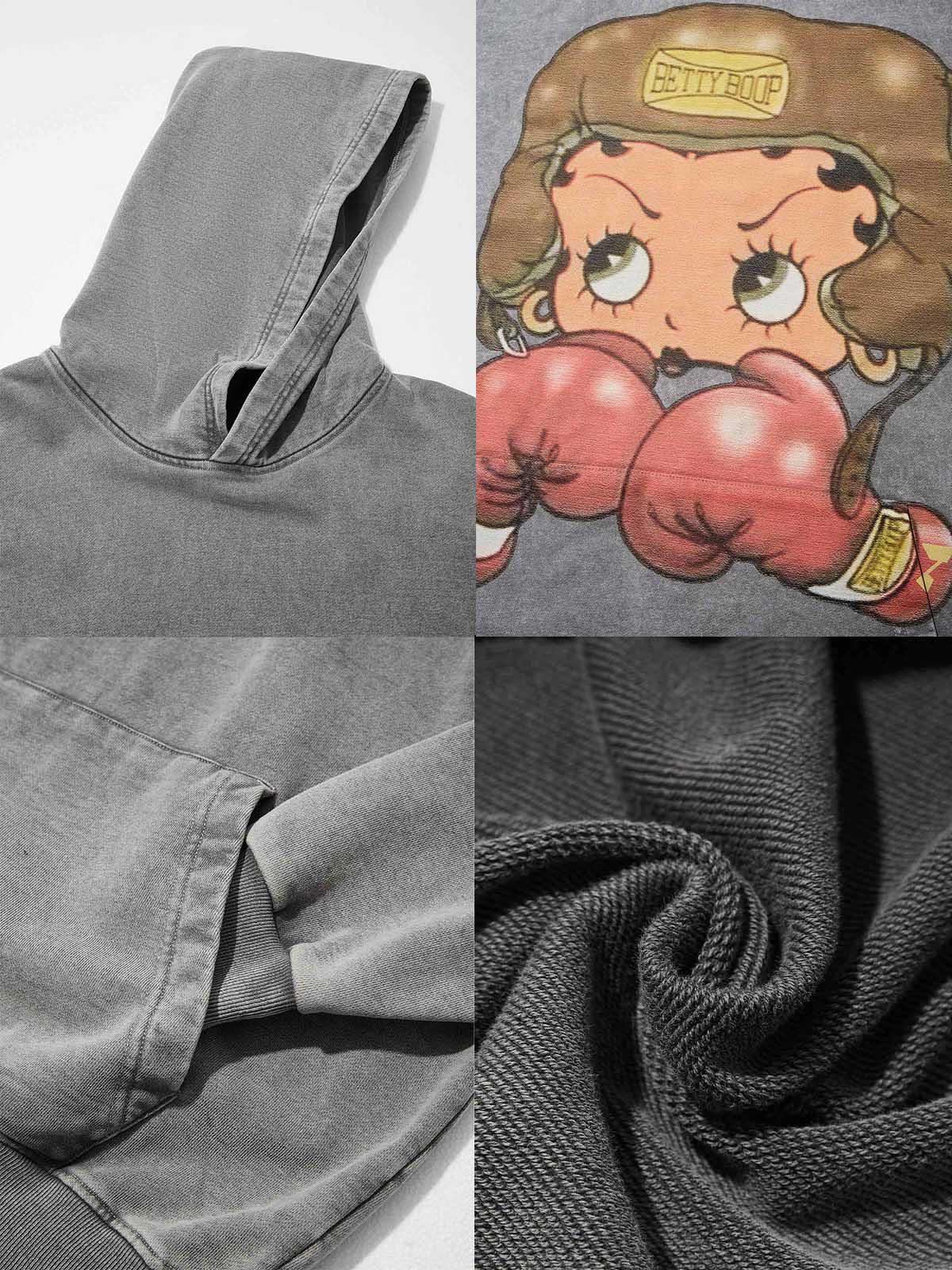 High quality Cartoon girl Boxing Print 425g Hoodie