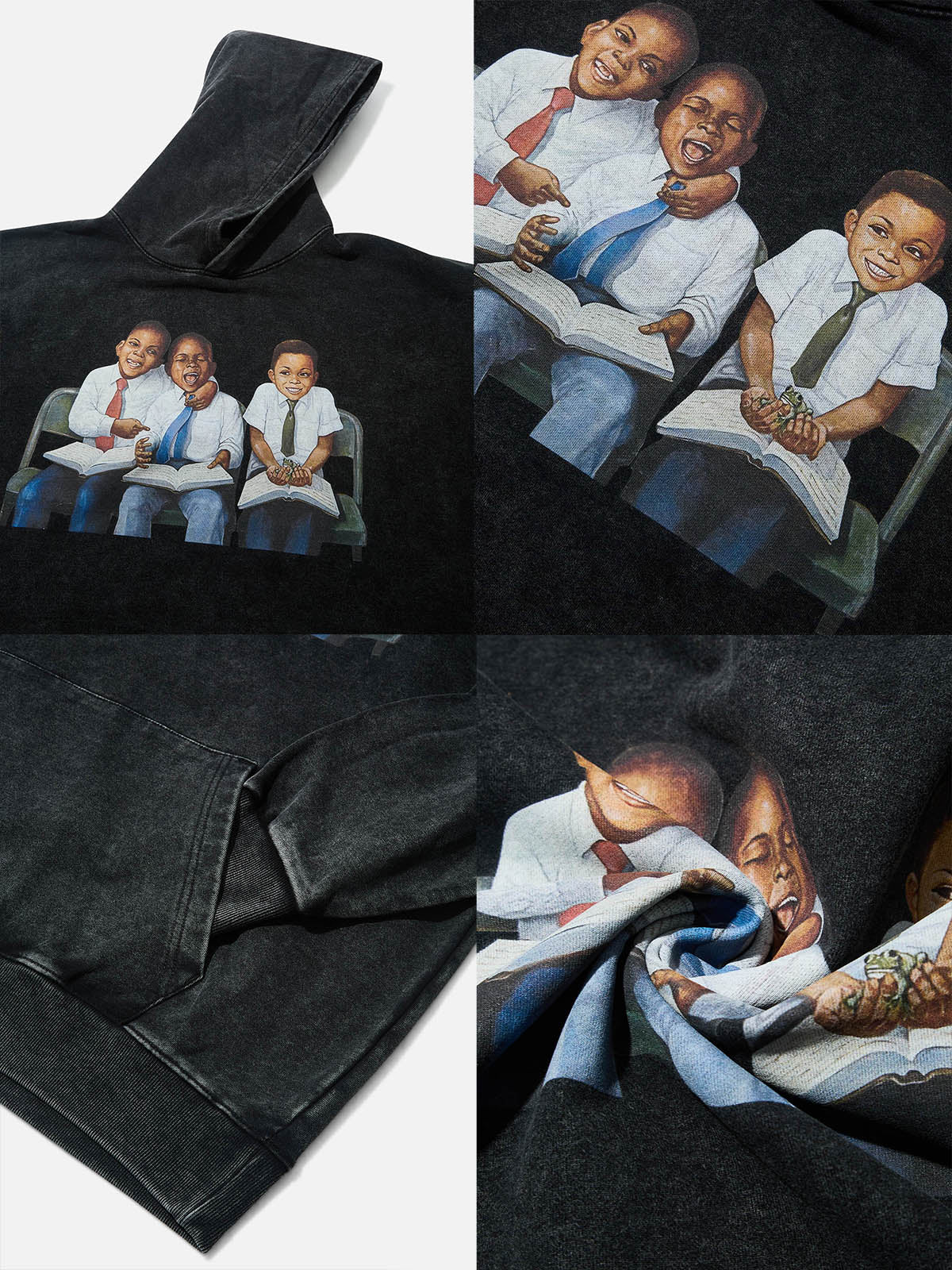 High-Quality Classroom Black Boy Print 425g Hoodie