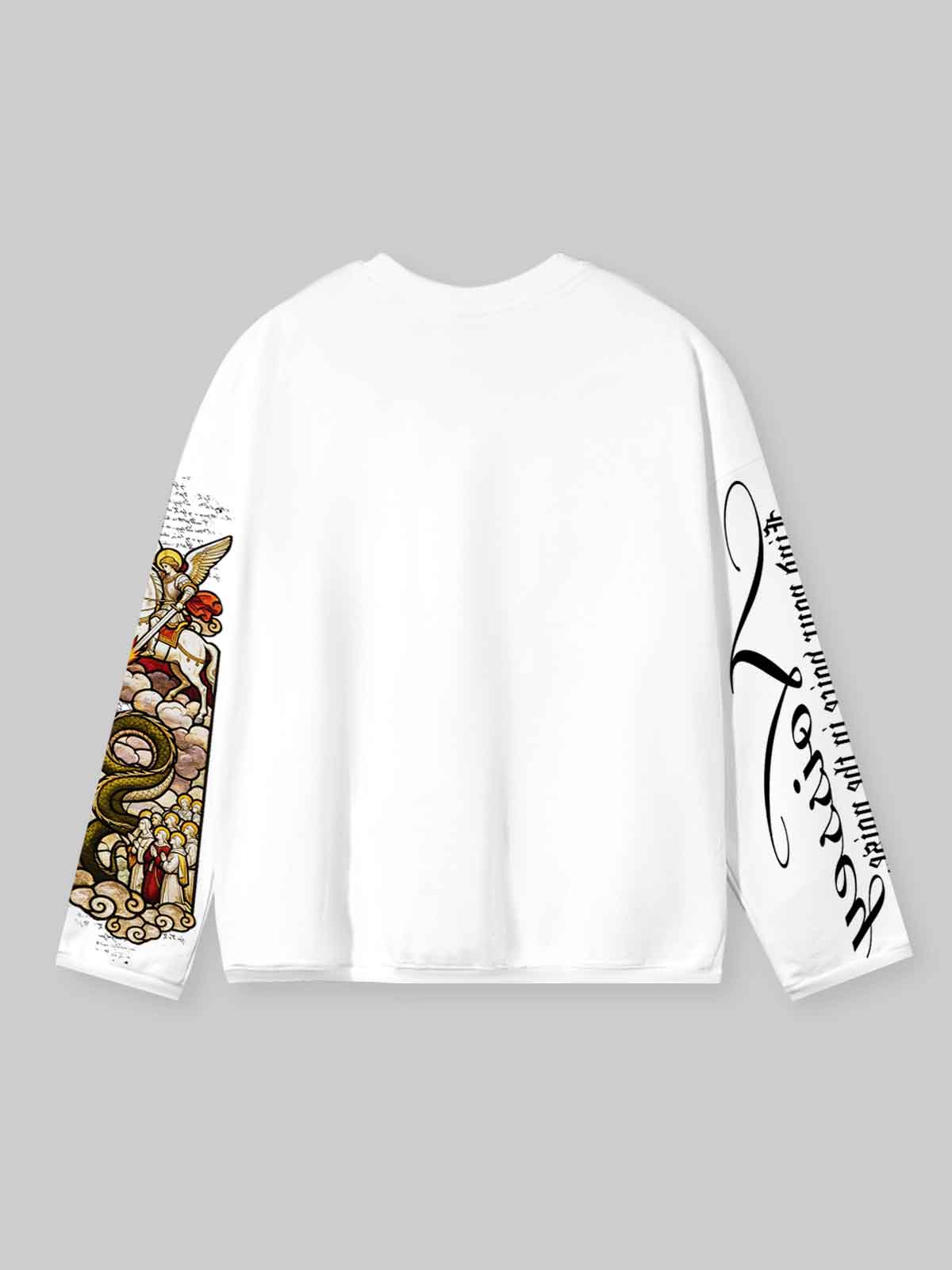 NOISSEY "Saint Michael" White Long-Sleeve - Gothic Graphic Tee