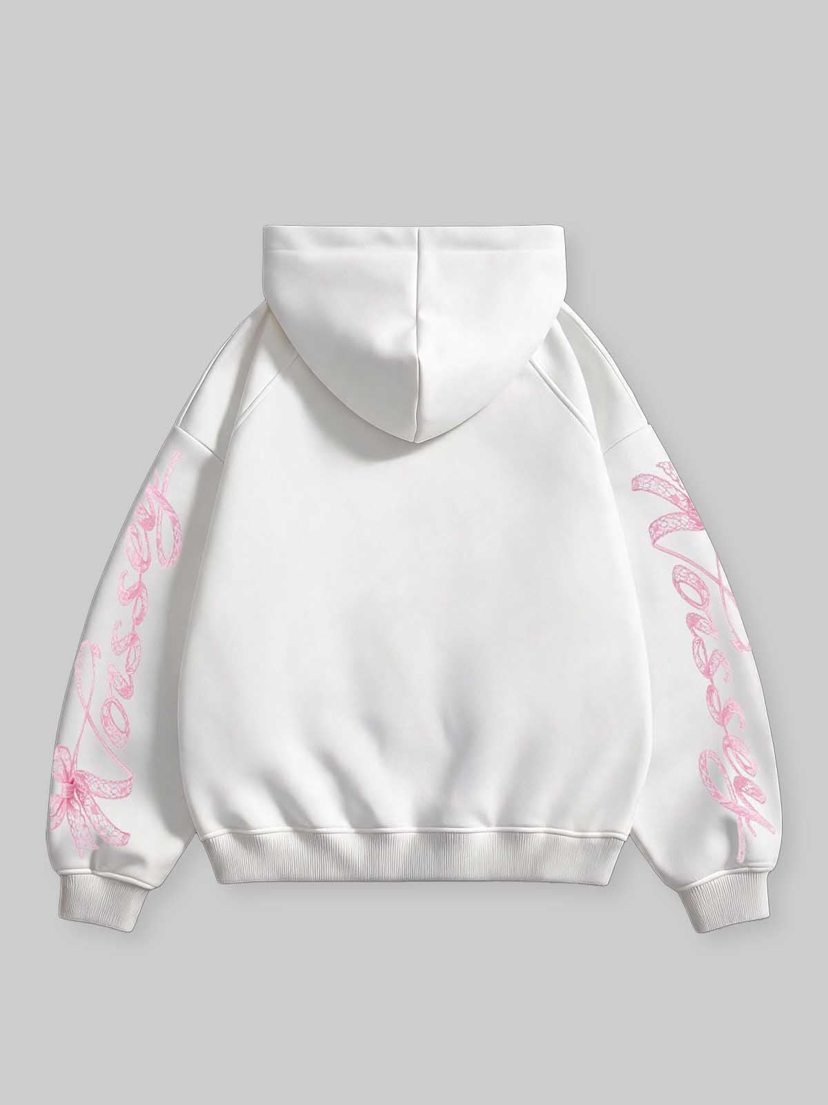 NOISSEY Pink Lace &amp; Bow Grillz Lips Graphic Zip-Up Hoodie - White Y2K Streetwear Hoodie