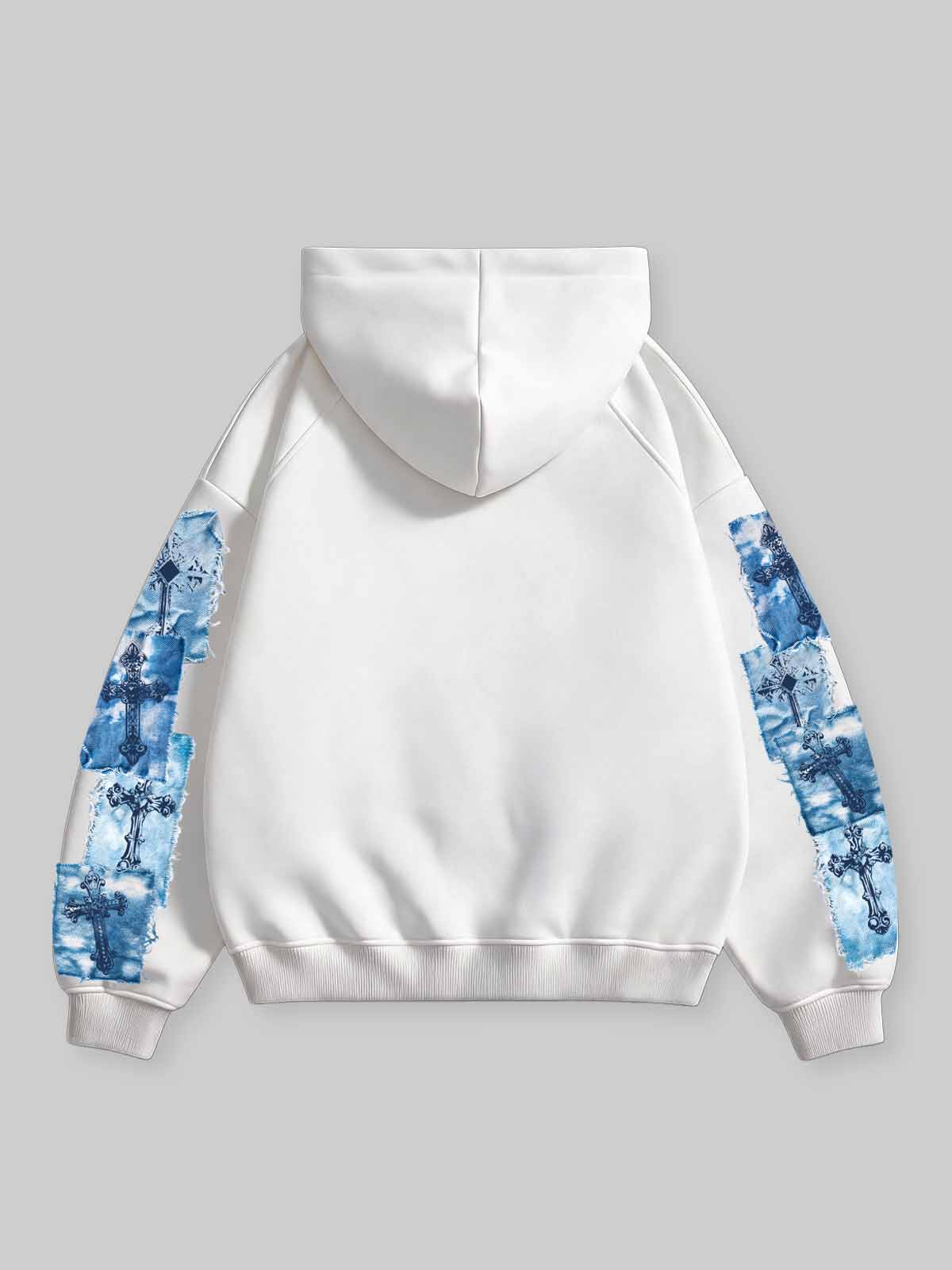 NOISSEY Cyanotype Patchwork Angel Cross Graphic Full-Zip Hoodie - White Streetwear Hoodie