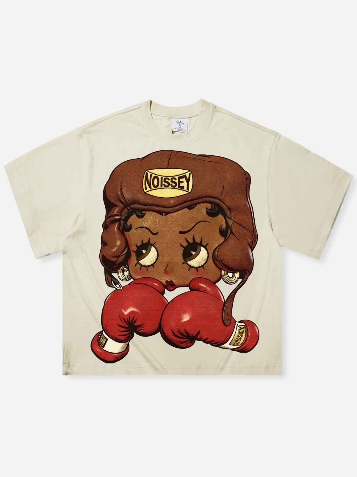 Cartoon Girl Boxing Print Boxy Oversized T-shirt