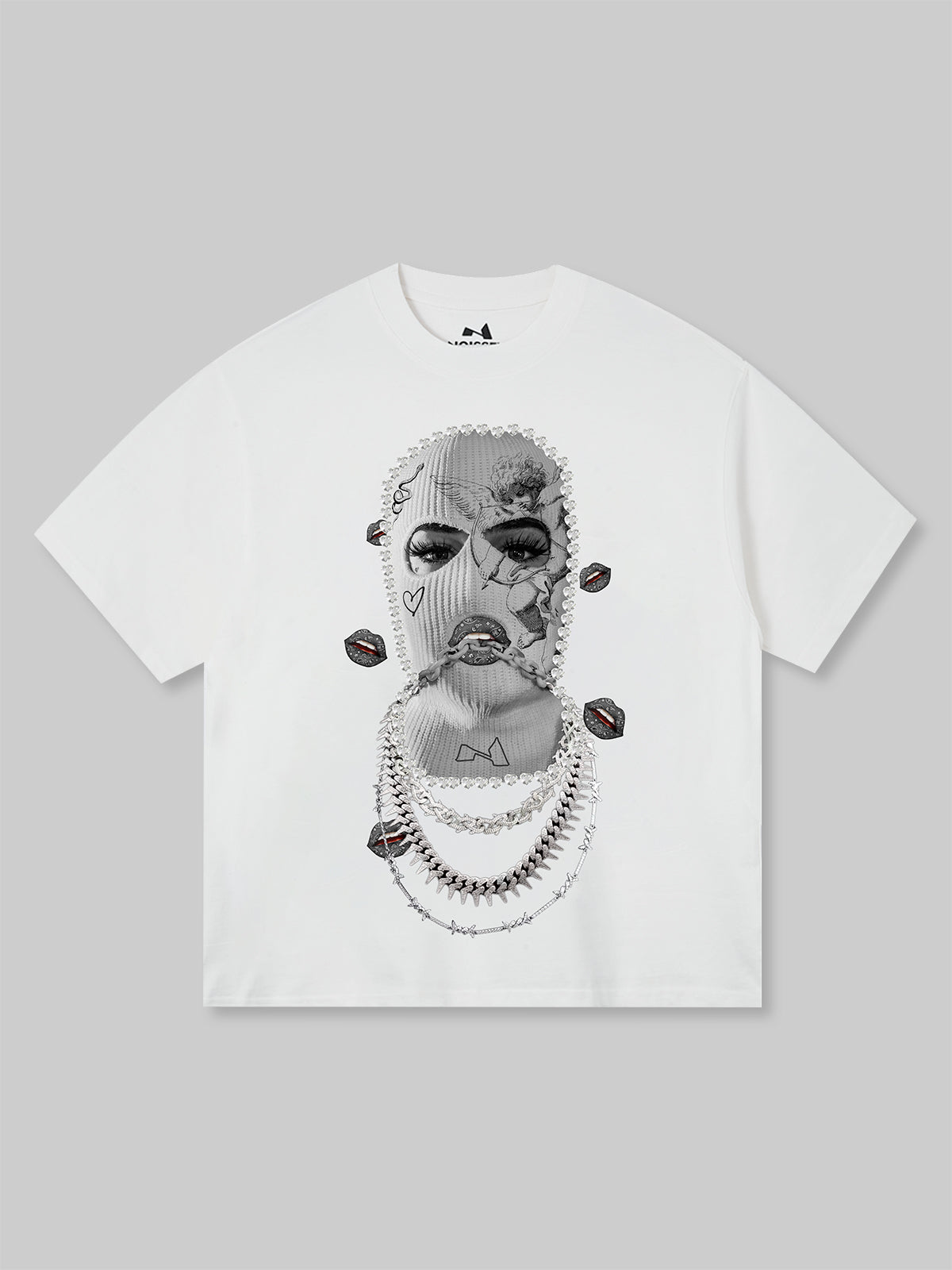 BOUNCE BACK© T-Shirt mit Mask-Halsketten-Print