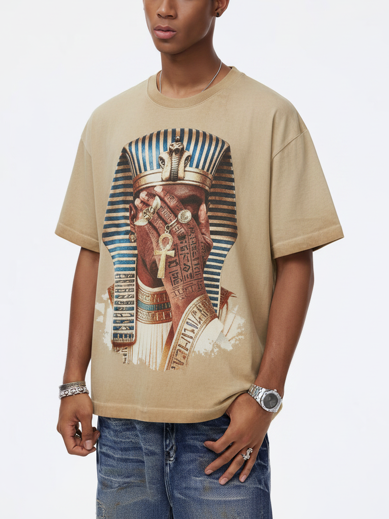 NOISSEY "Pharaoh's Legacy" King Tutankhamun Golden Ankh Eye of Horus Oversized Tee