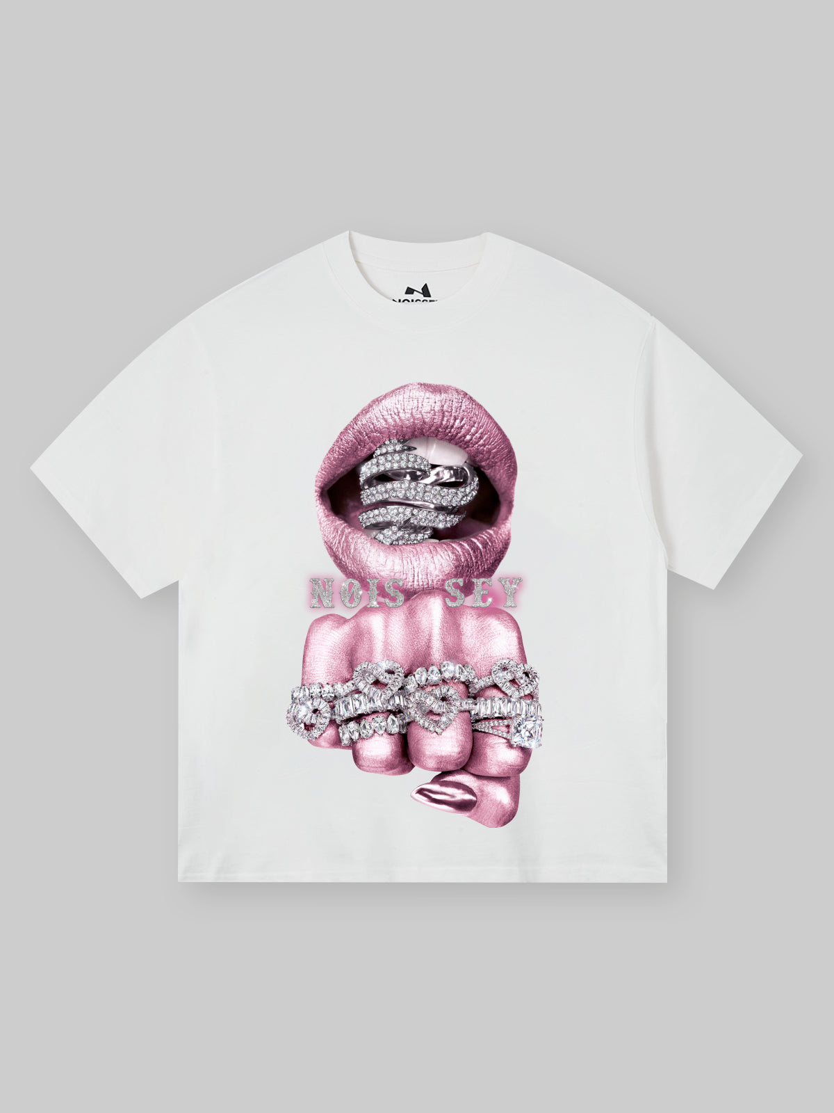 BOUNCE BACK© Pink Silver Diamond-Rich Printed T-shirt