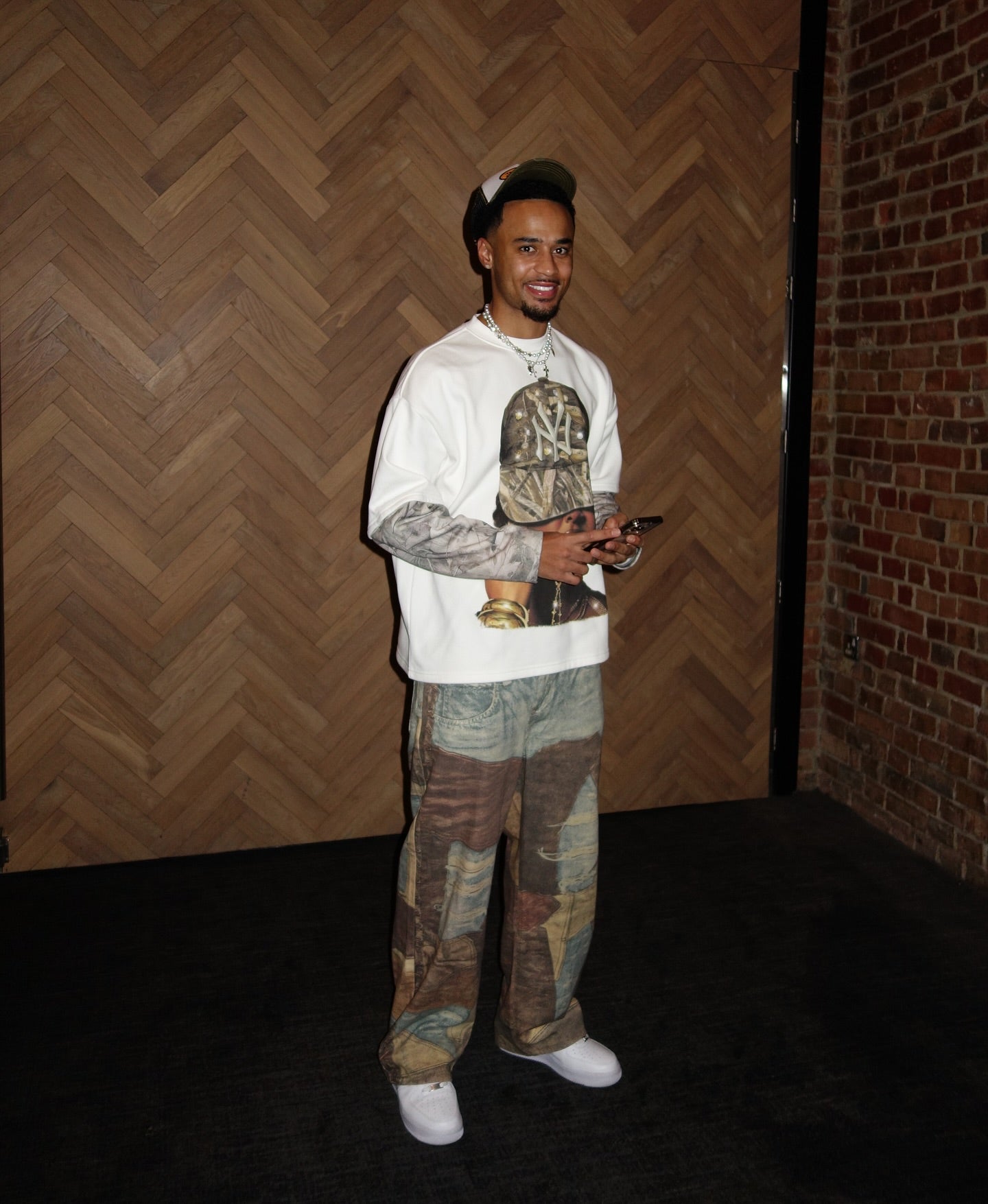 NOISSEY Real Tree Camo "Rhinestone NY" Portrait Layered Long Sleeve