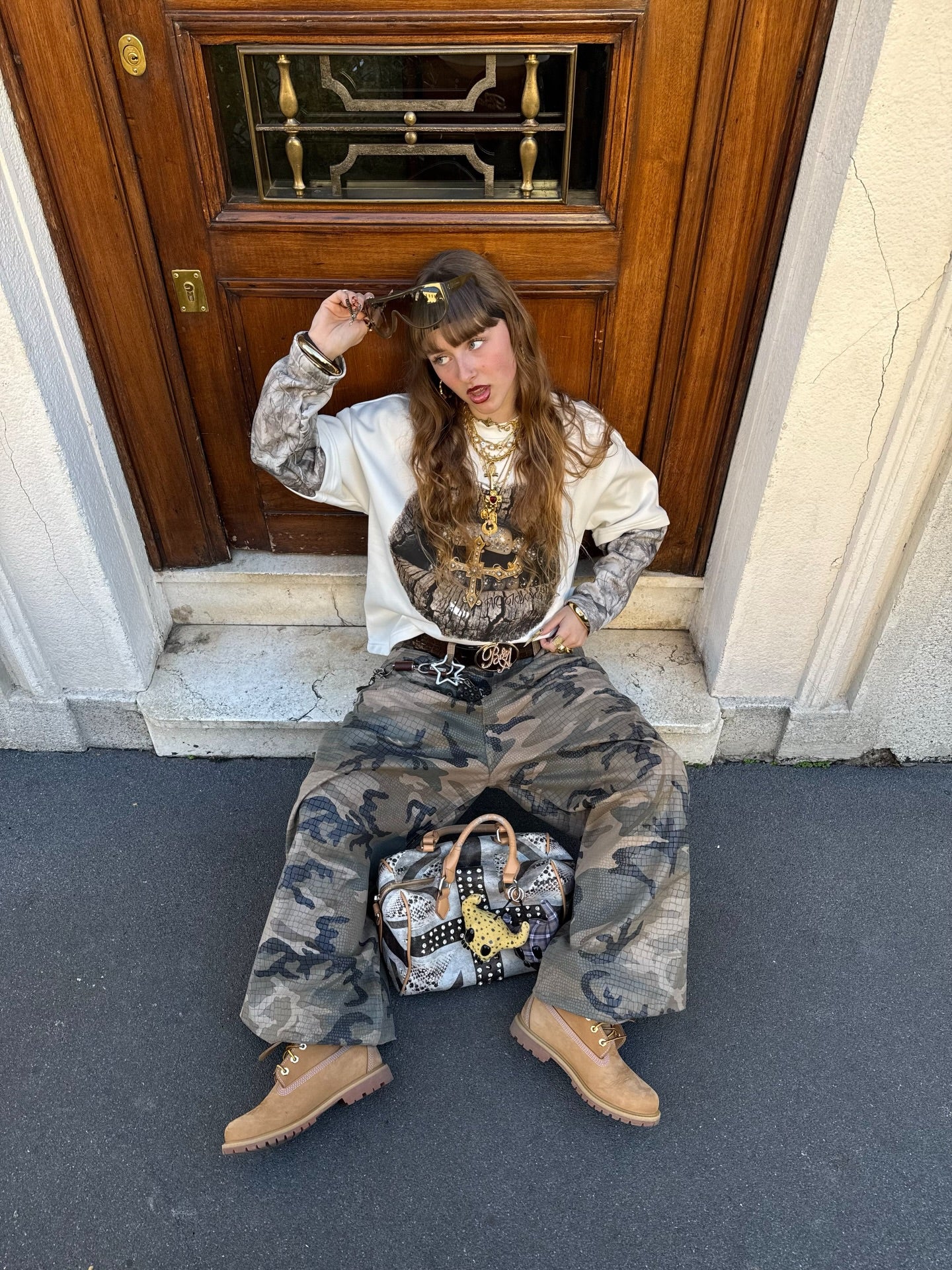 NOISSEY Real Tree Camo "Golden Cross" Layered Long Sleeve