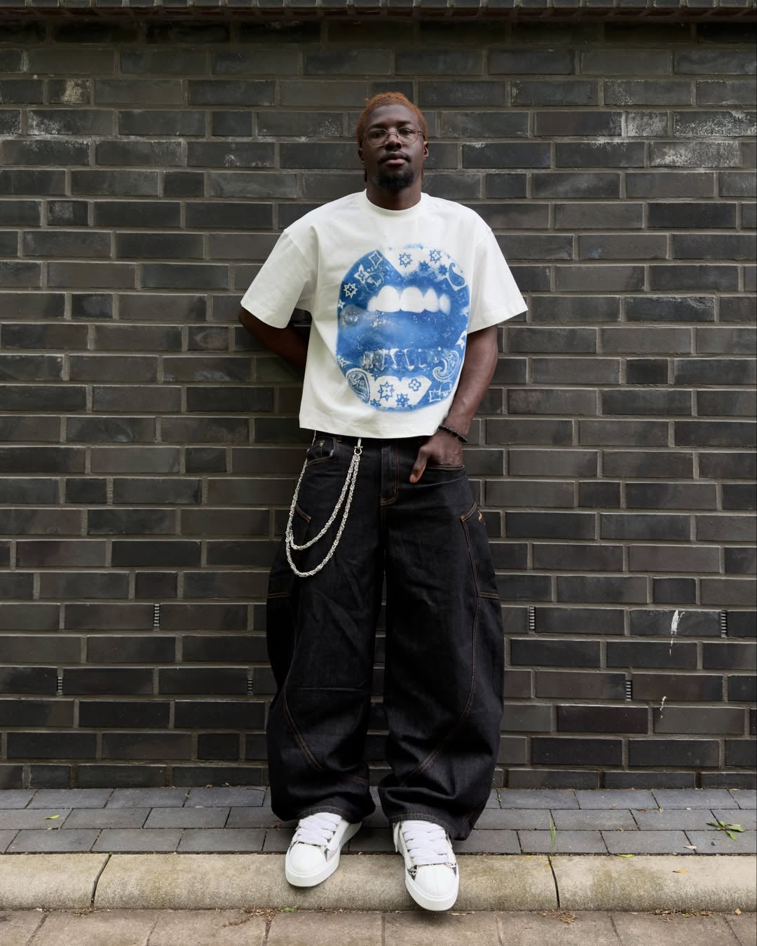 NOISSEY Blue Paisley Grillz Boxy Heavyweight Cooling Tee
