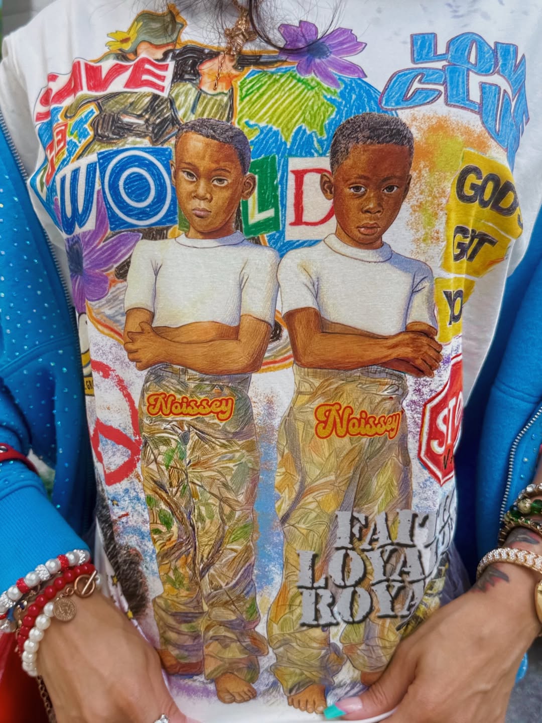 NOISSEY "Save The World" Peace Collage T-Shirt - Stop War & Faith Loyalty Graffiti Graphic Tee
