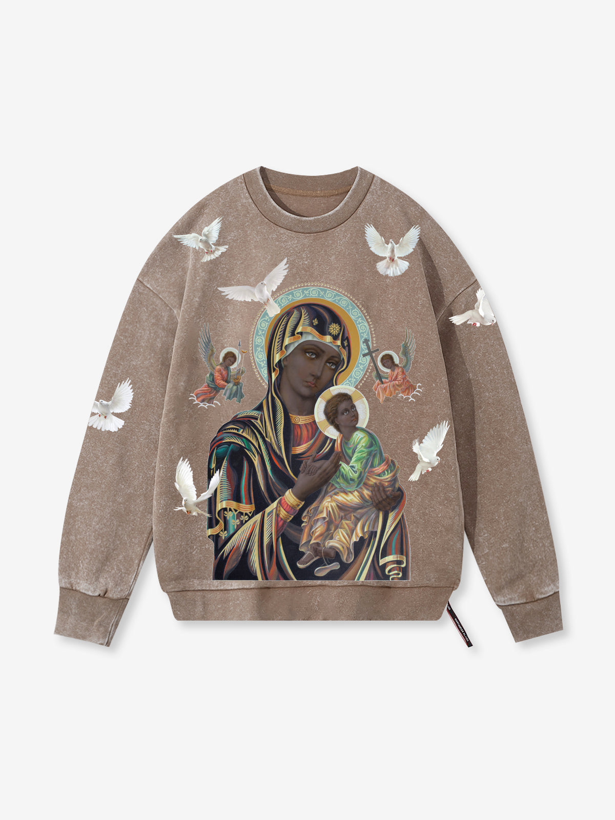 UNKNOWN ALLURE© Schwarzes Madonna 430g Vintage-Waschungs-Sweatshirt mit Rundhalsausschnitt