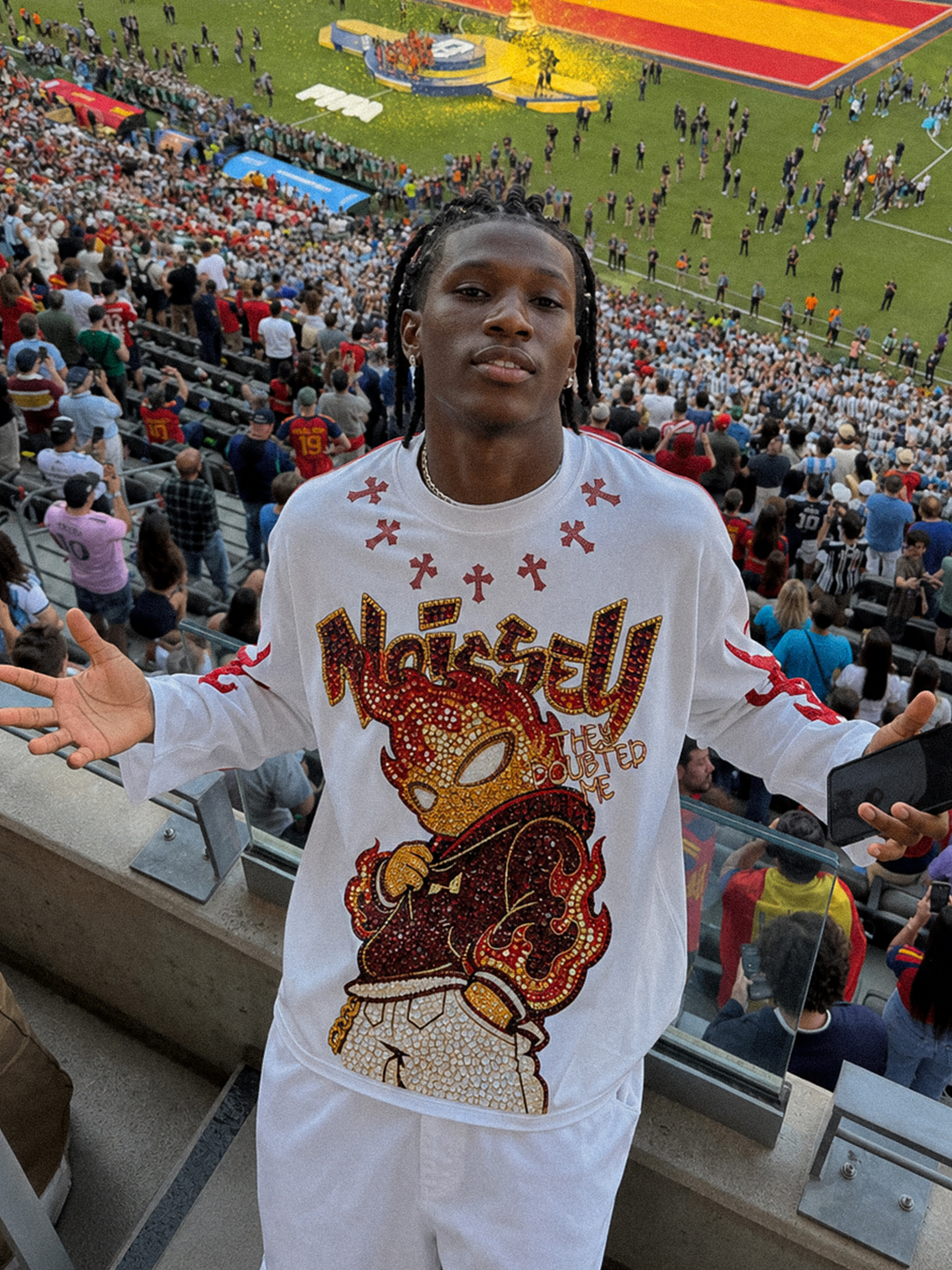NOISSEY "They Doubted Me" Iced-Out Character Graphic Long Sleeve - Studio White