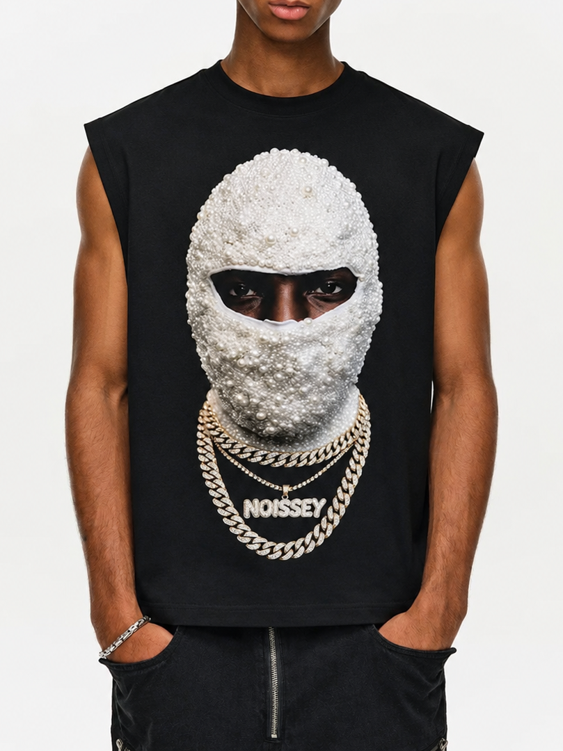NOISSEY "Pearl Balaclava" Iced Chains Graphic Oversized Sleeveless Tank Top