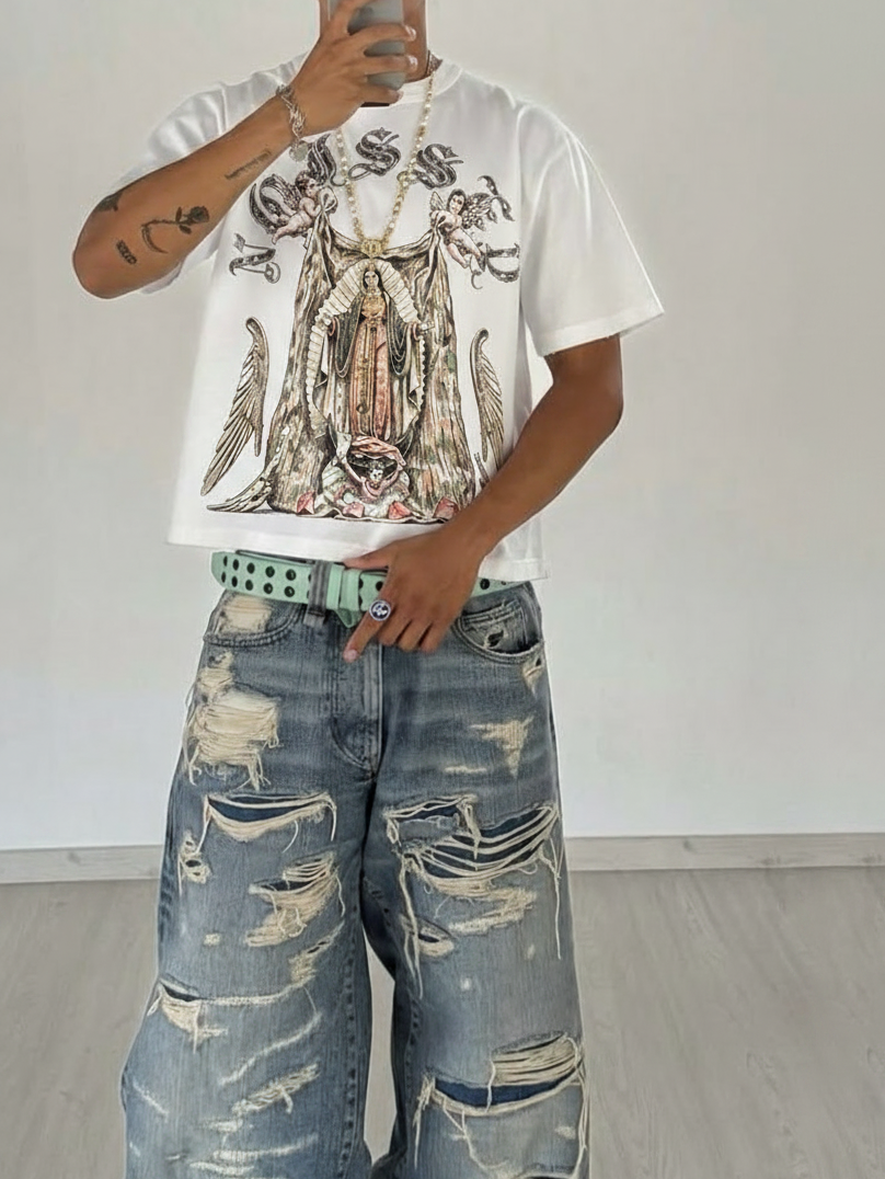 NOISSEY "Virgin Mary & Cherubs" Graphic Tee - Heavyweight Studio White