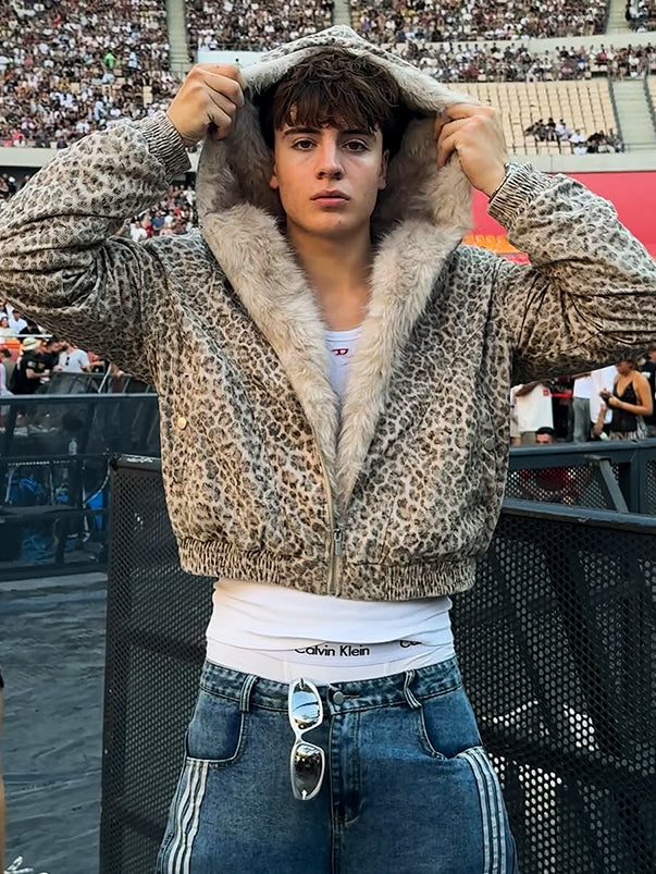 Leopard Print Cotton Jacket with Fleece Lining