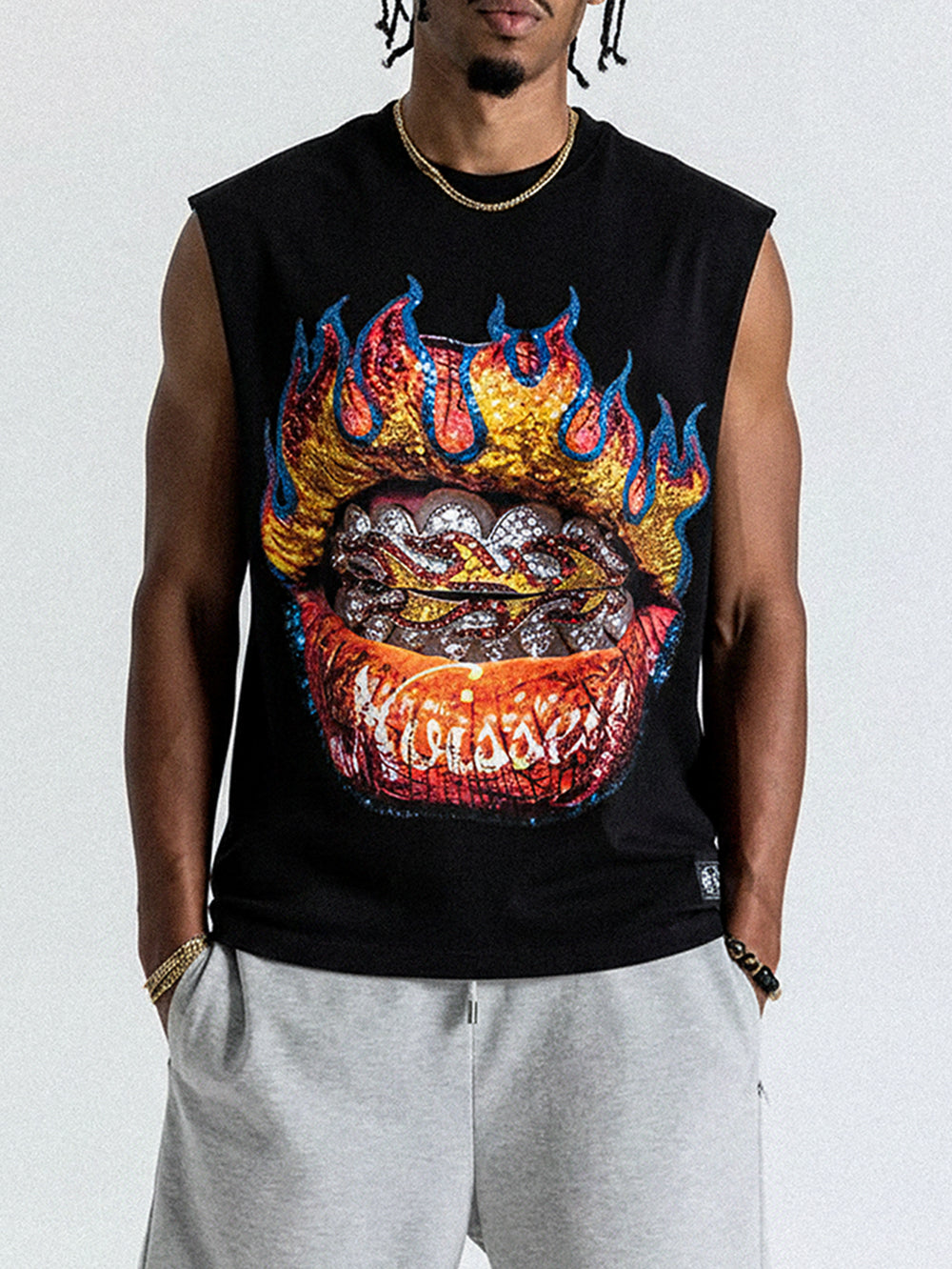 NOISSEY "Flame Grillz" Boxy Heavyweight Muscle Tank - Black