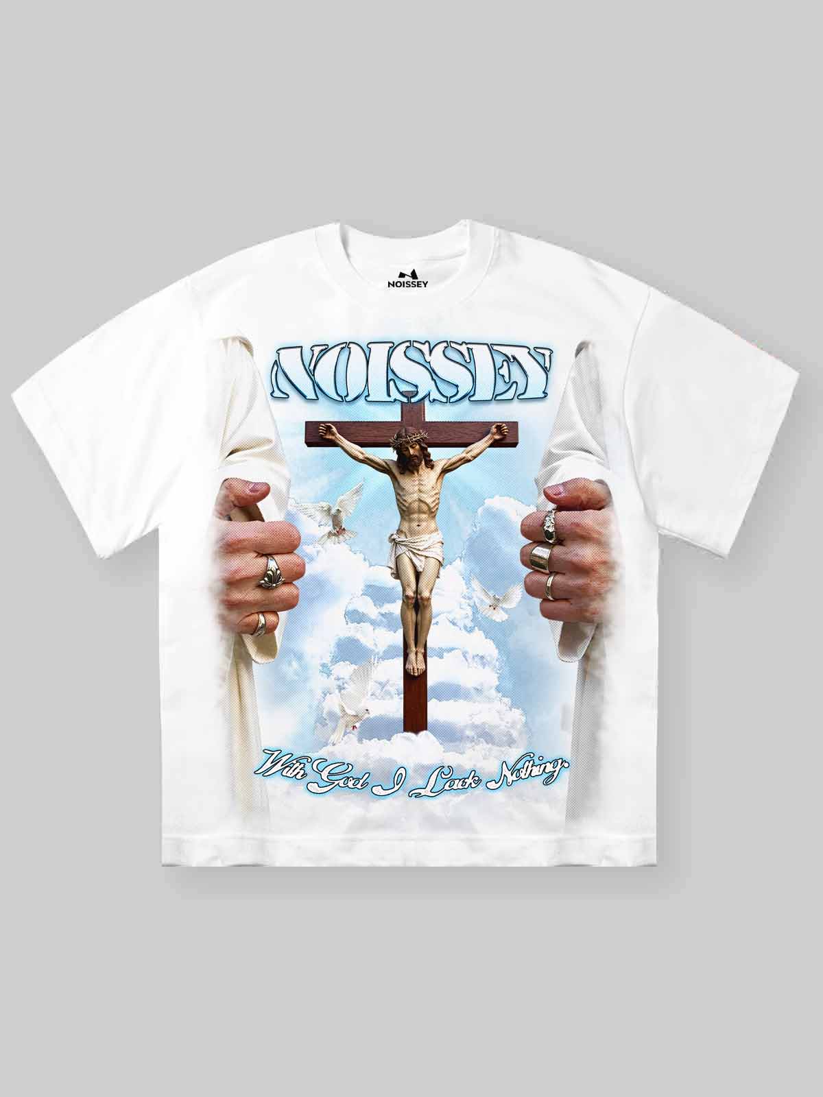 NOISSEY God Is Always With You Religious Art T-Shirt - Off-White