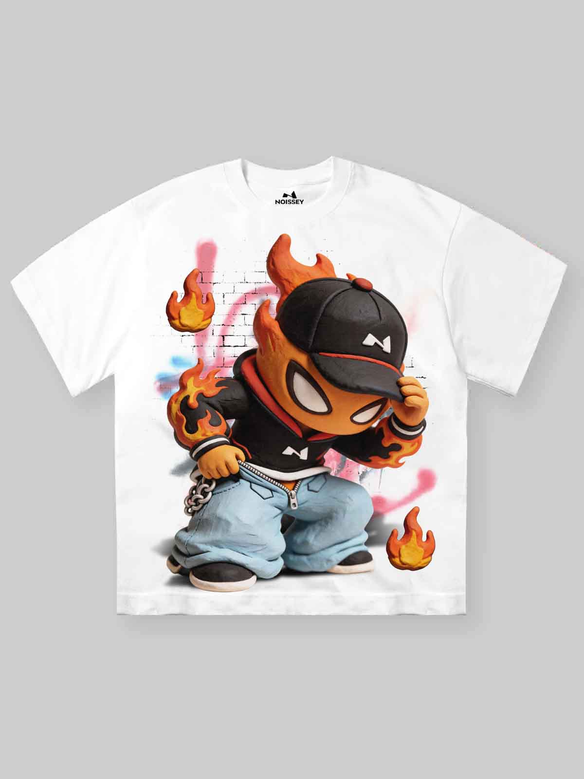 NOISSEY "Clay Graffiti Igniter" White Tee - Oversized Heavyweight Graphic T-Shirt
