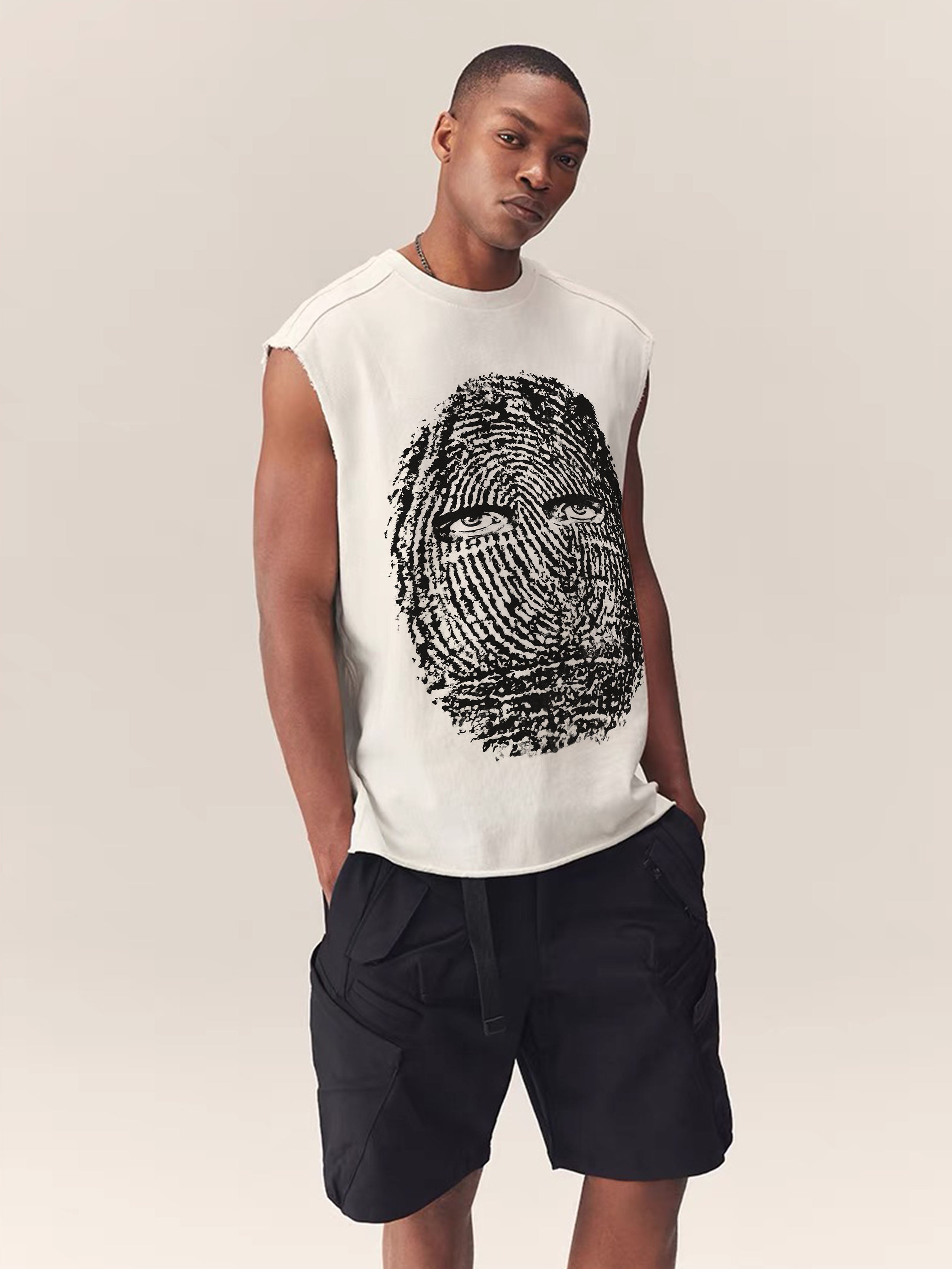 BOUNCE BACK© Exclusive Fingerprint Character Print Round Neck Tank Top