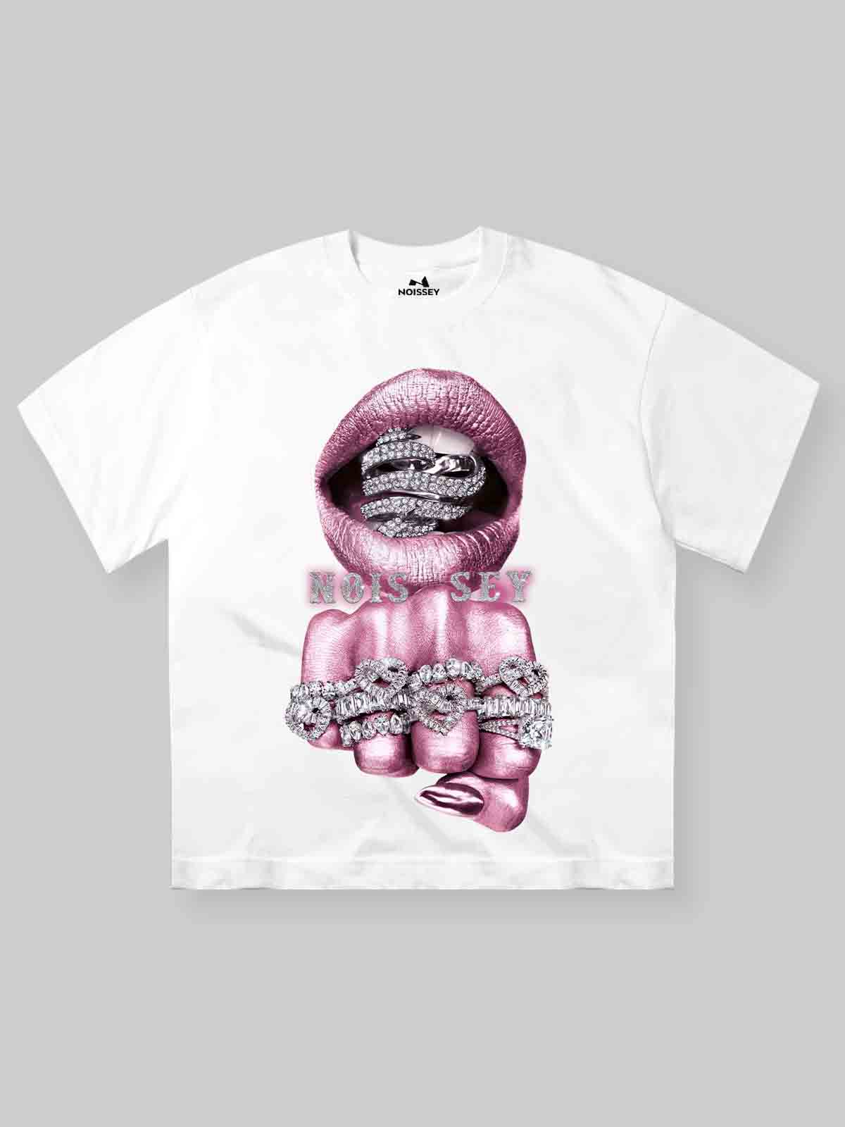 BOUNCE BACK© Pink Silver Diamond-Rich Printed T-shirt