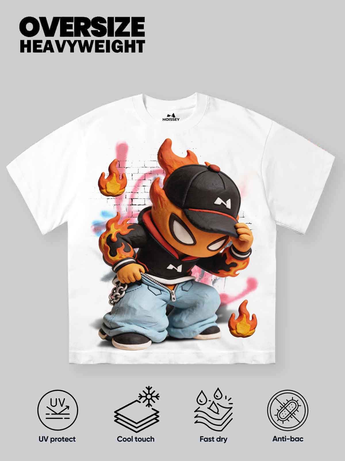 NOISSEY "Clay Graffiti Igniter" White Tee - Oversized Heavyweight Graphic T-Shirt