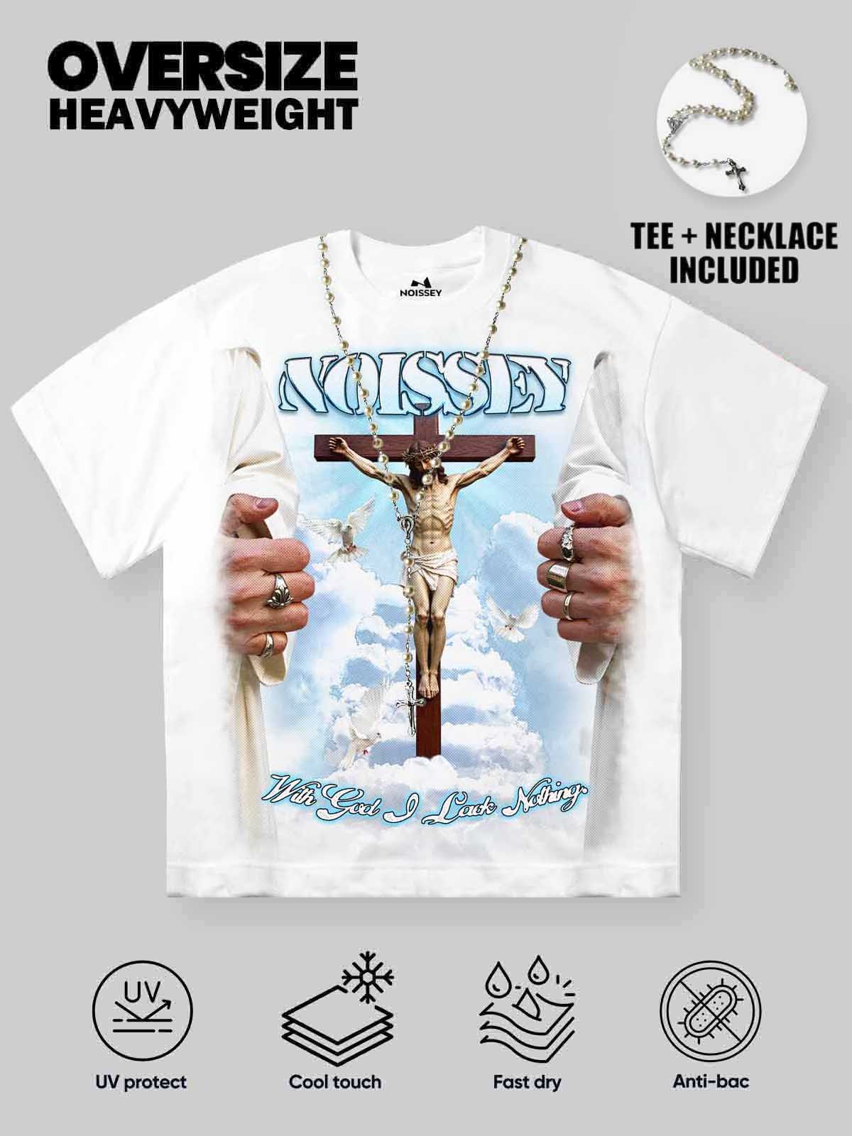 NOISSEY God Is Always With You Religious Art T-Shirt - Off-White