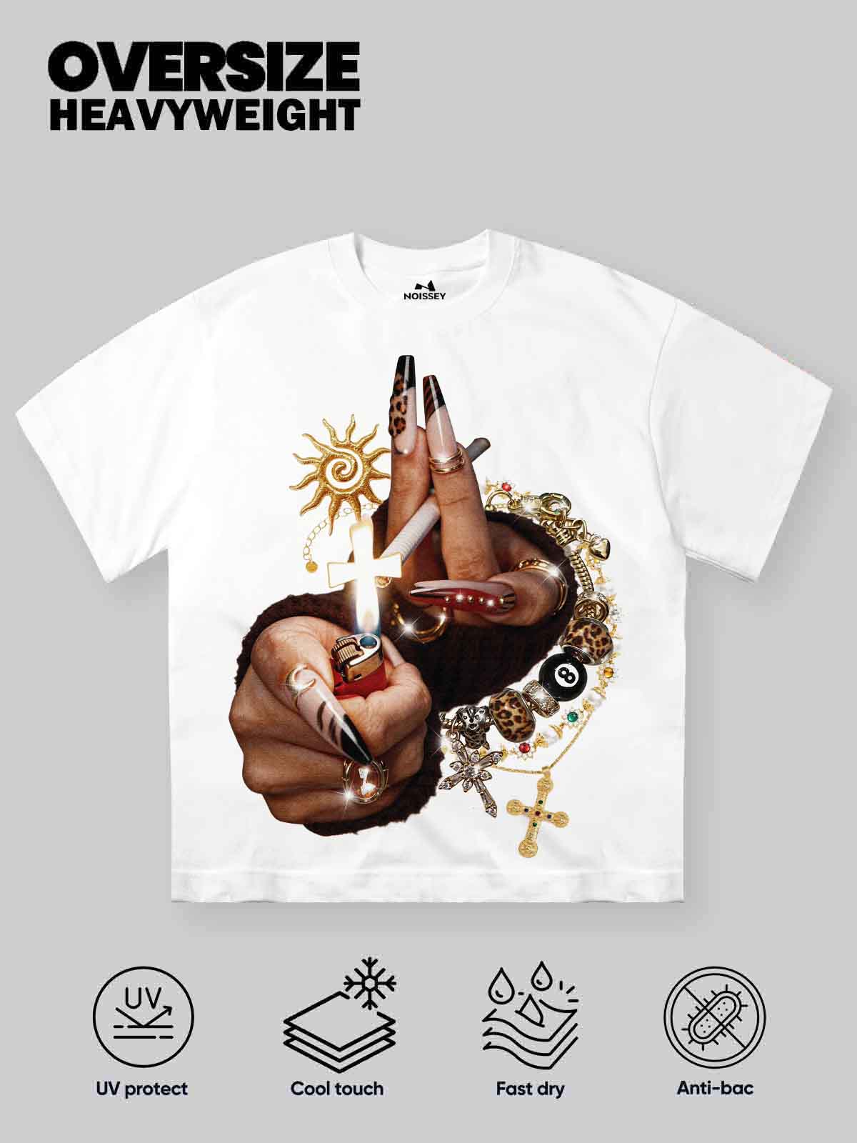 NOISSEY "Leopard Nails" White Tee - Oversized Graphic T-Shirt