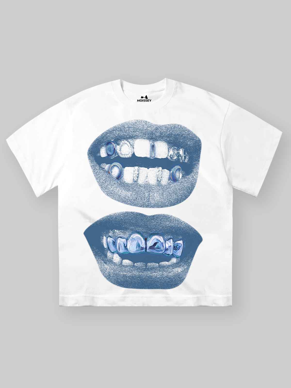 BOUNCE BACK© Retro Blue Lips Grills Print Tee