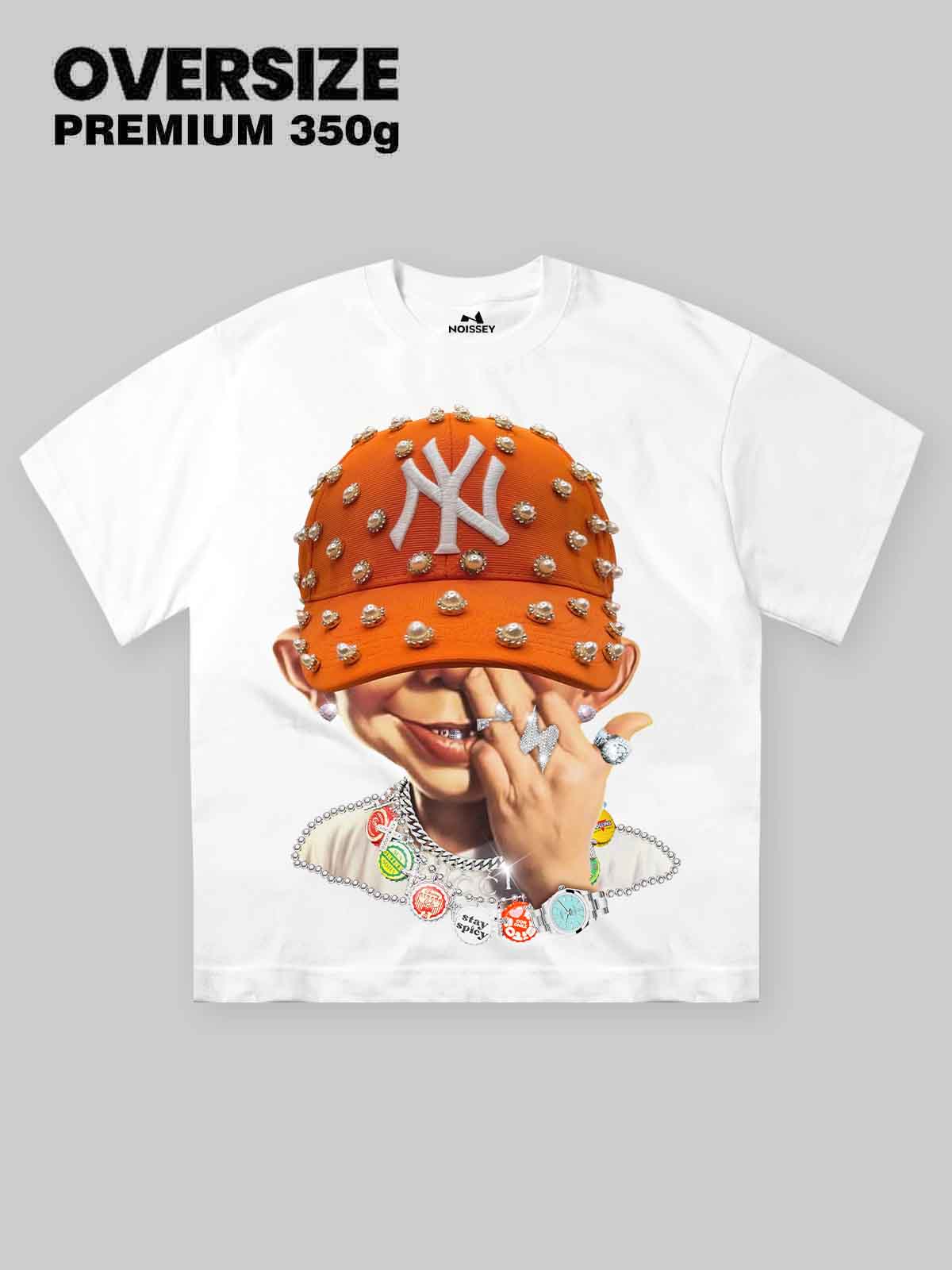 High quality Bad Boy with Orange Pearl Hat Print 350g T-shirt