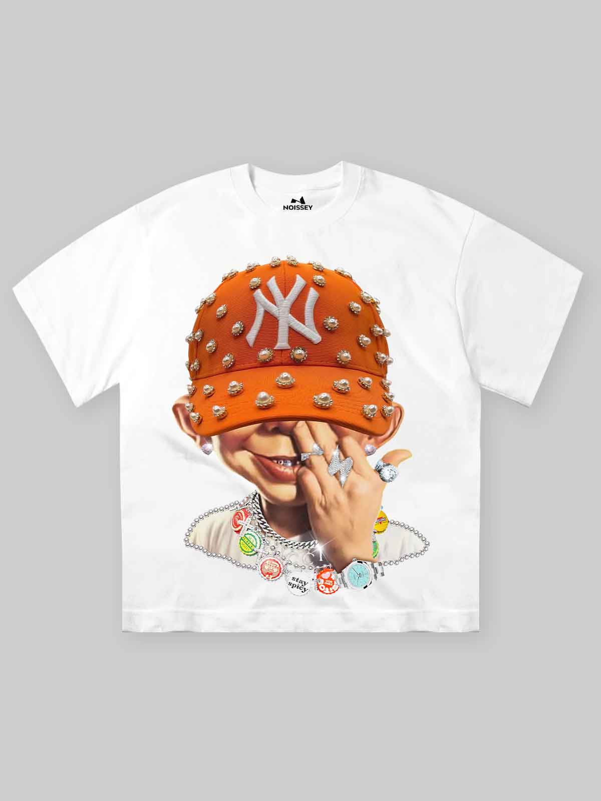 High quality Bad Boy with Orange Pearl Hat Print 350g T-shirt