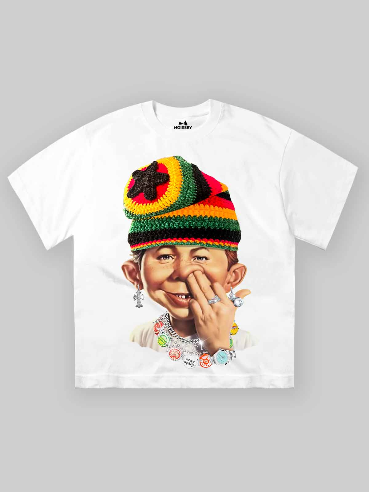 High-Quality BAD BOY Colorful Crochet Hat Print 350g T-shirt