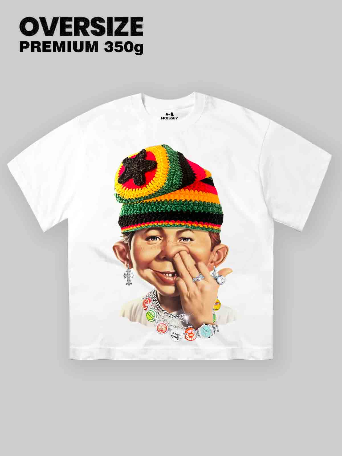 High-Quality BAD BOY Colorful Crochet Hat Print 350g T-shirt