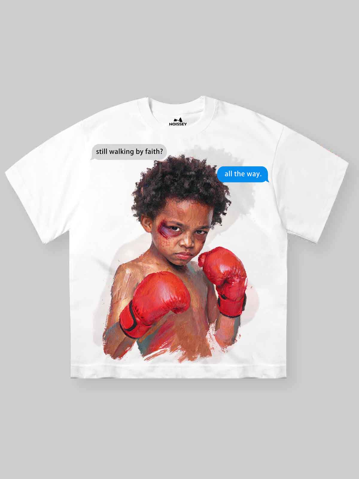 NOISSEY "Walking by Faith" Boxer Child Oil Painting Graphic Heavyweight Tee - Studio White