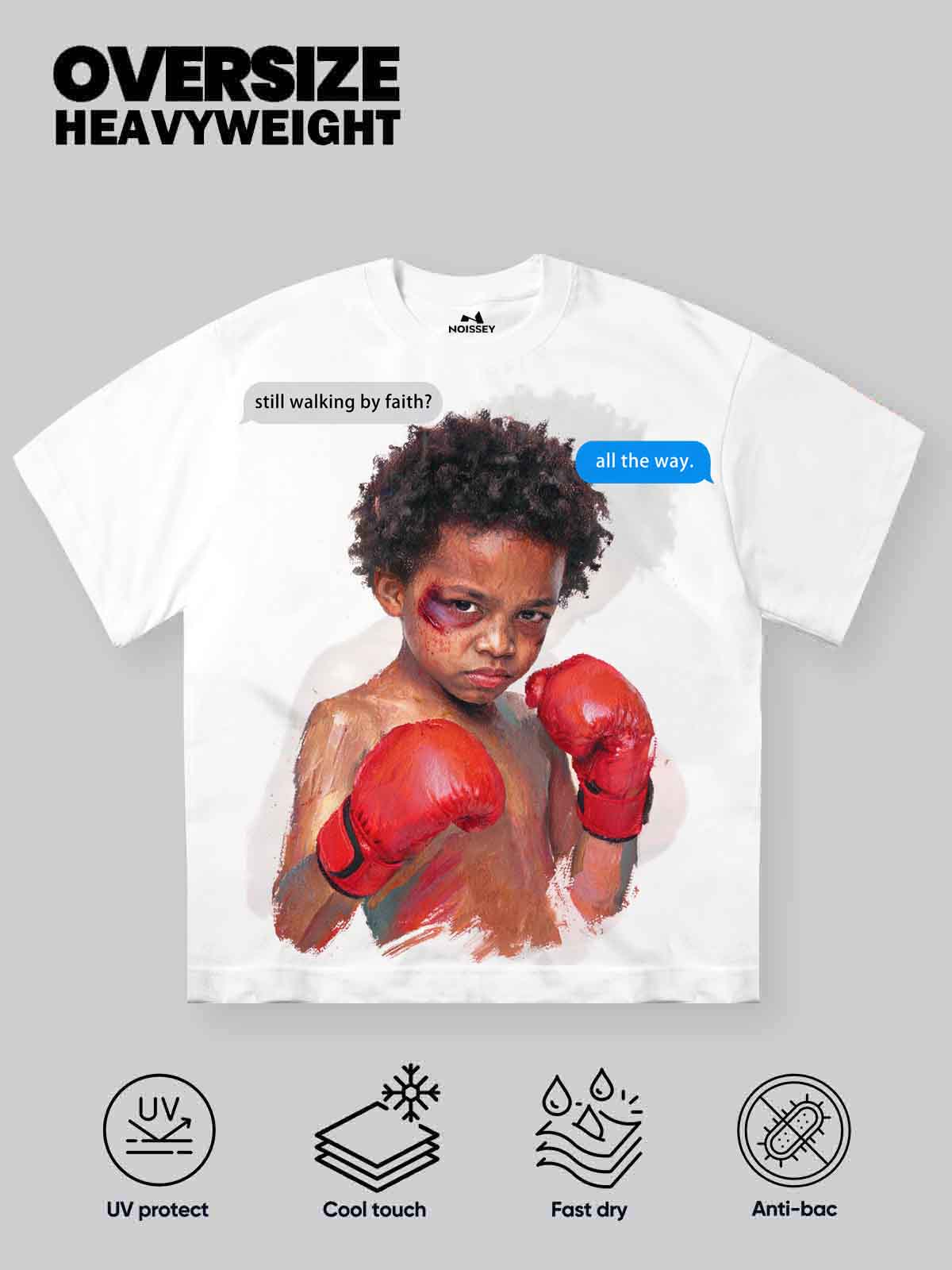 NOISSEY "Walking by Faith" Boxer Child Oil Painting Graphic Heavyweight Tee - Studio White