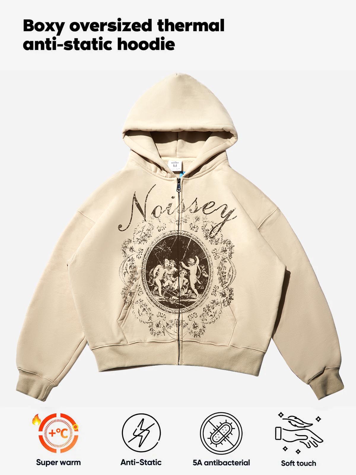 Round Mirror with Little Angel Religious Shell Print Boxy Hoodie