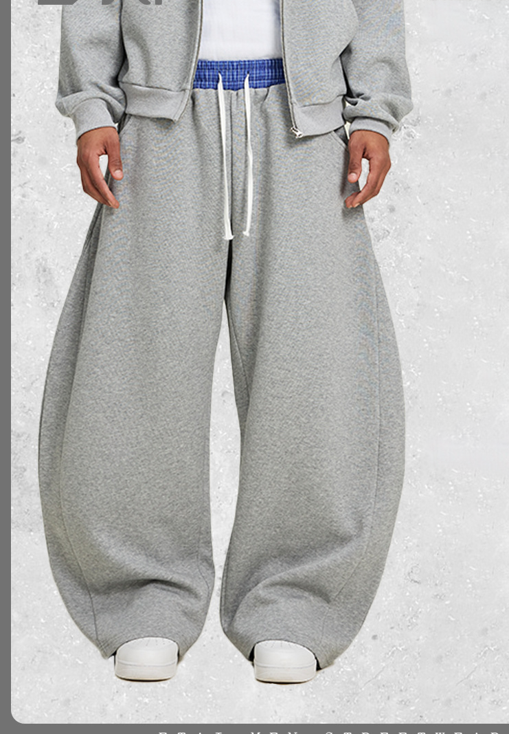 NOISSEY Plaid Waistband Curved Leg Sweatpants - Heather Grey Streetwear