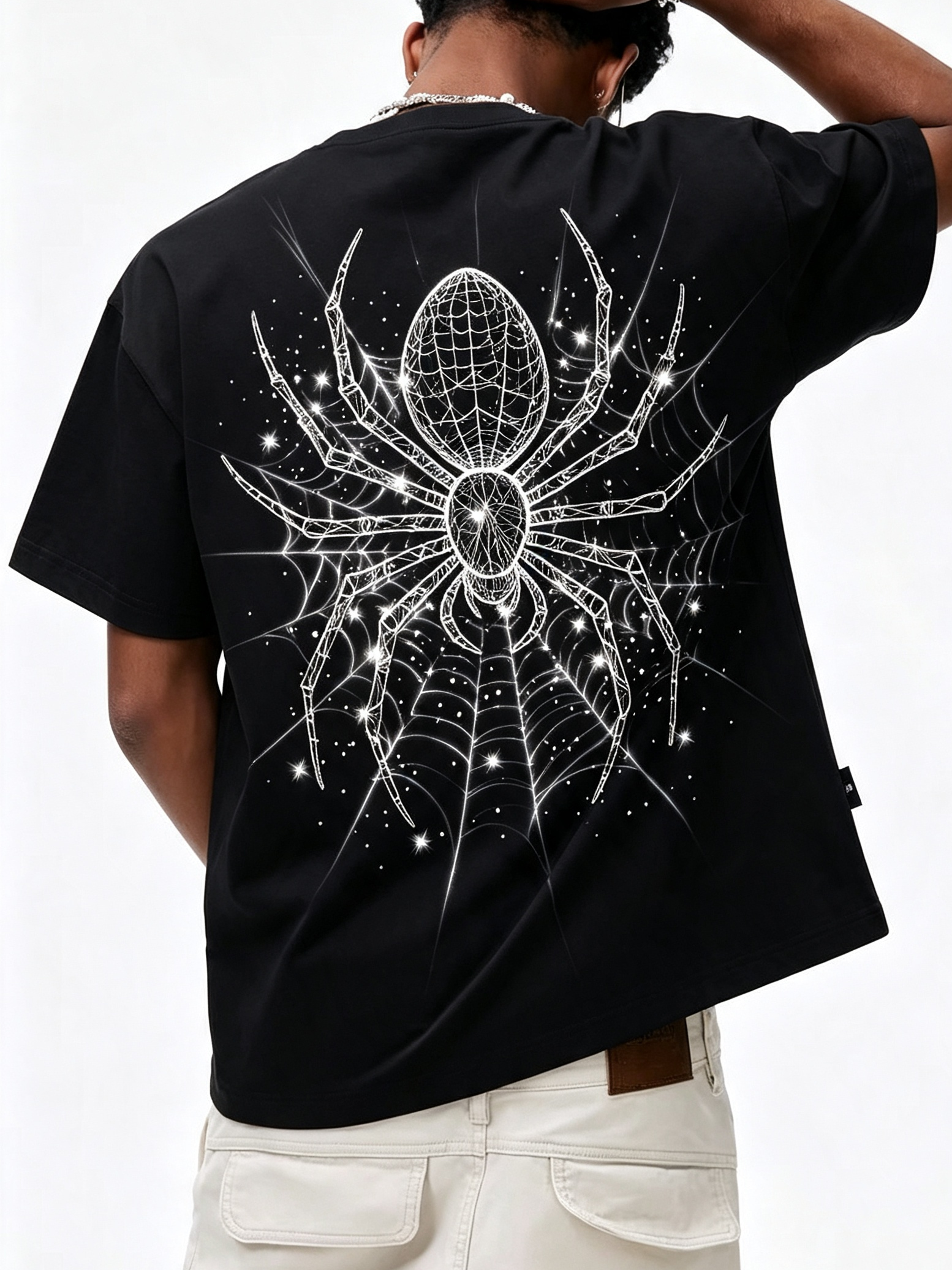 NOISSEY "Dark Web" Geometric 3D Spiderweb Dual-Sided Graphic Oversized T-Shirt